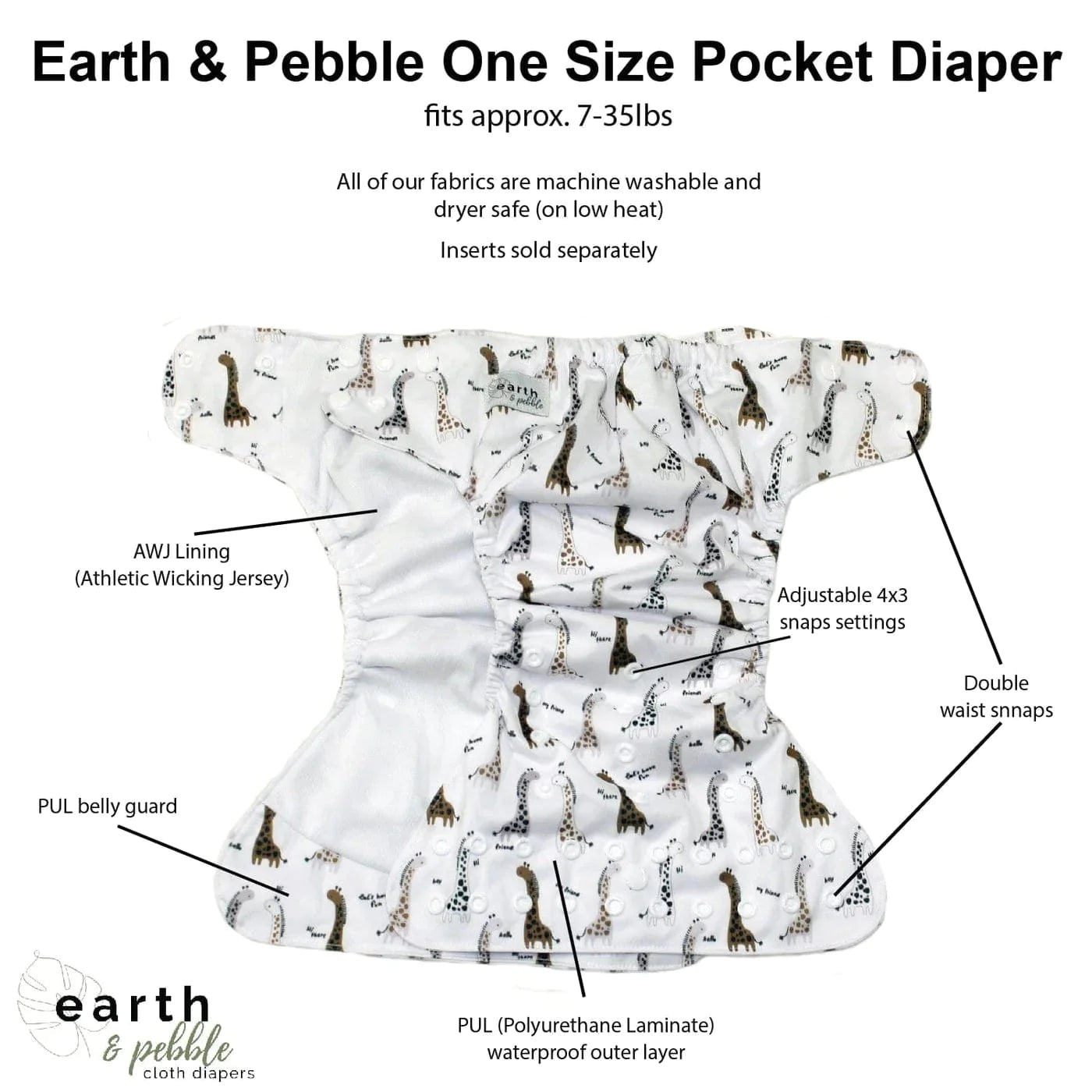 Earth & Pebble One Size Pocket Diaper - Serenity Collection