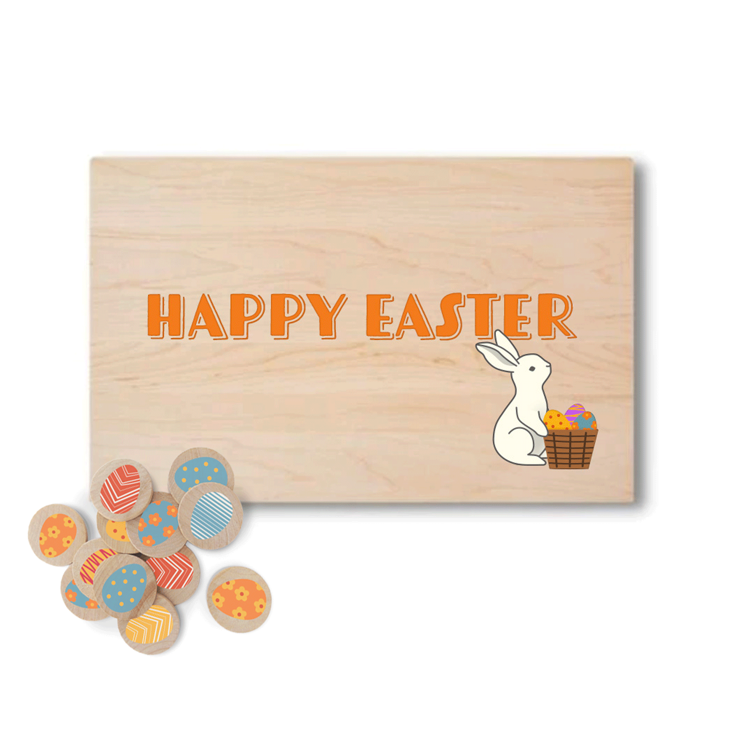 Happy Easter Solid Maple Wood Serving Board Platter - 11" X 16" | Easter Egg Wooden Tokens | Made In The Usa 🇺🇸