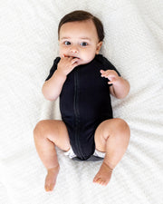 Short Sleeve Zipper Bodysuit In Eclipse, 0-3m