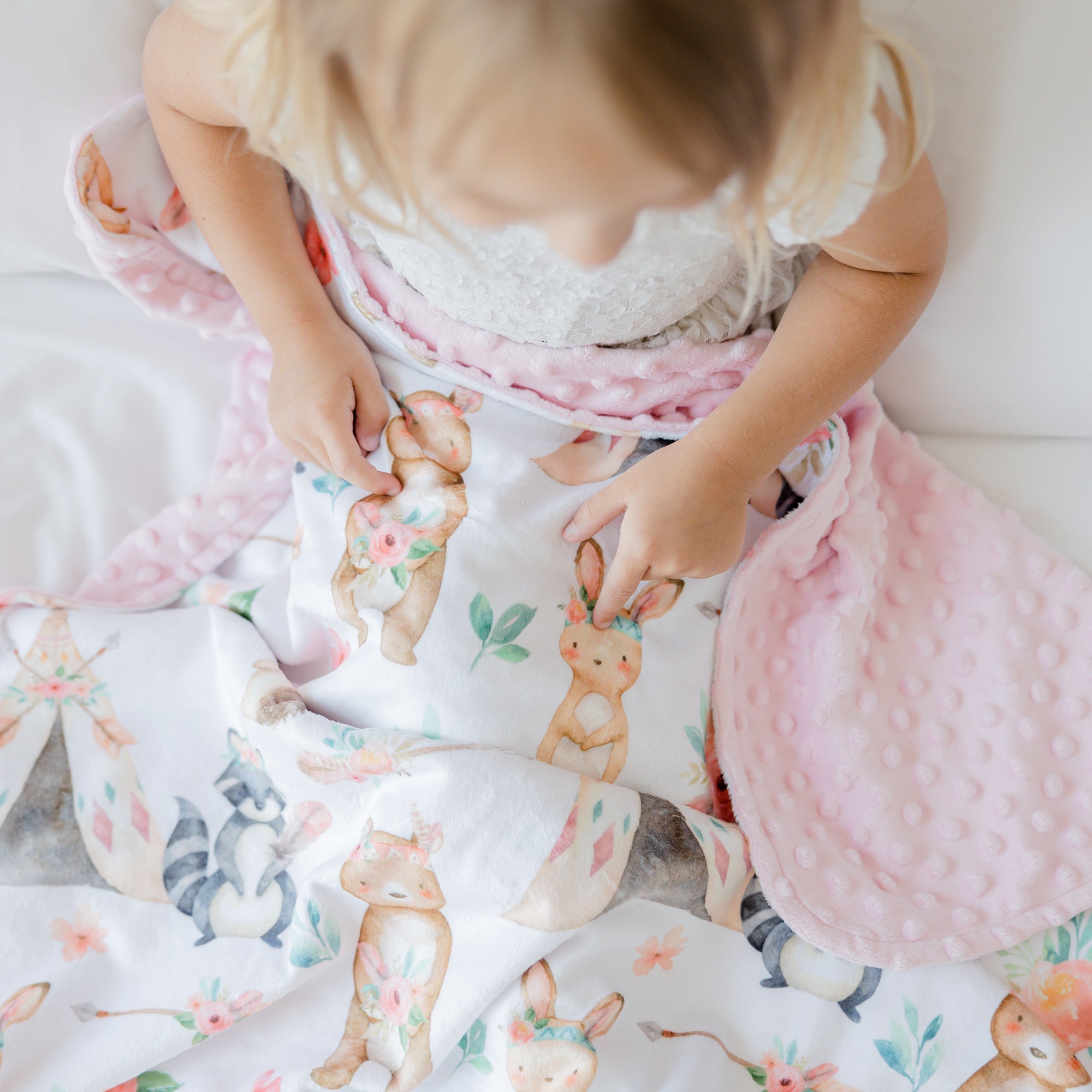 Woodland Tribe Pink Minky Baby Blanket