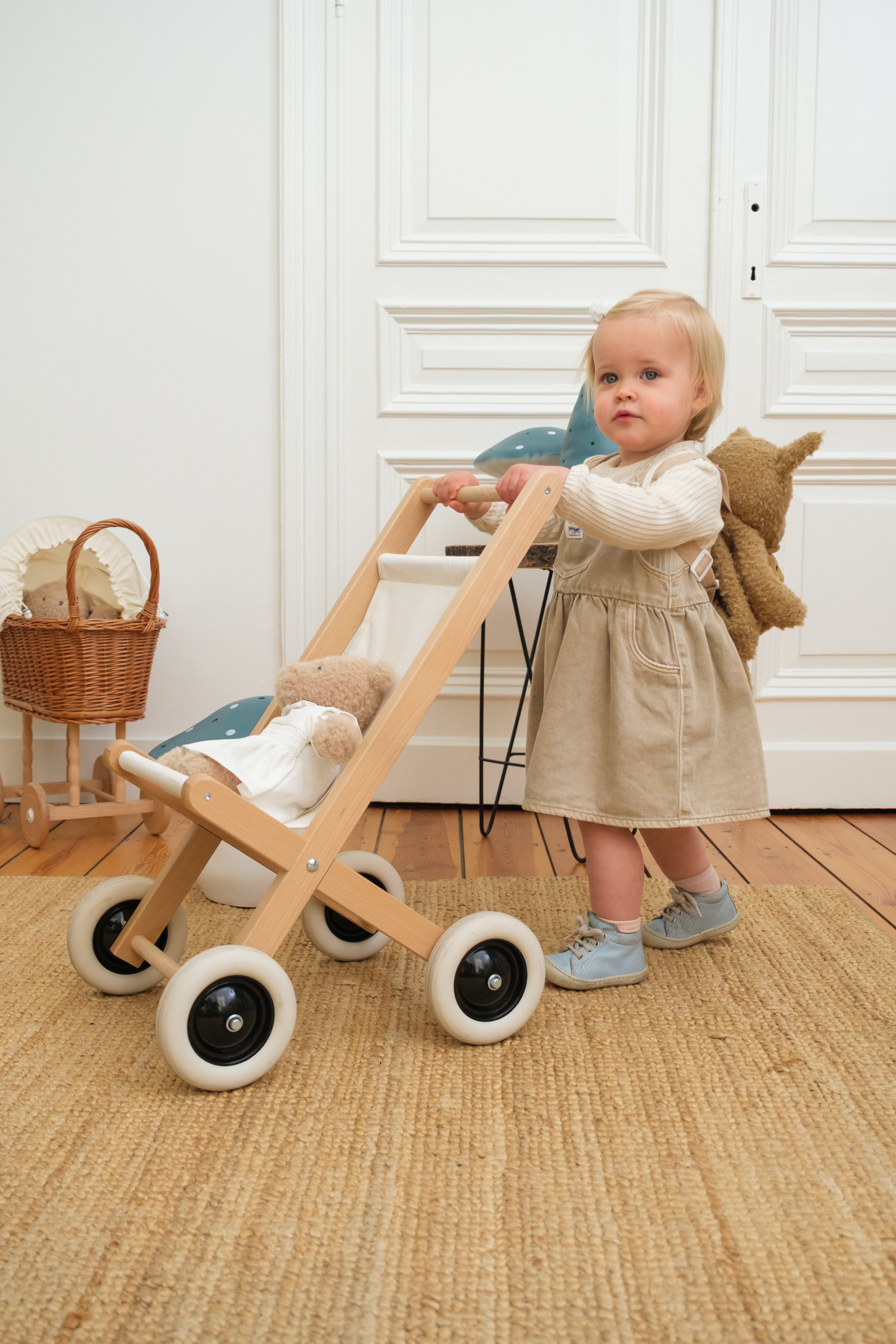 Wooden Stroller with Natural Fabric
