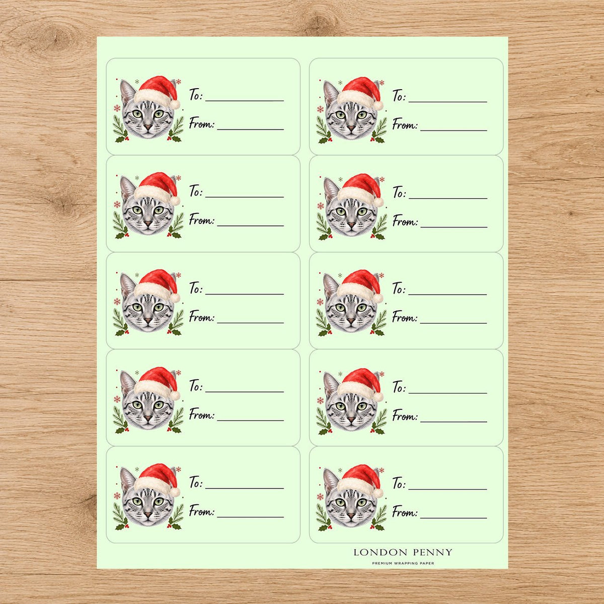 Egyptian Mau Santa Paws Gift Tag Sticker Sheet