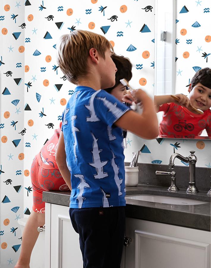 'egyptian Icons' Wallpaper By Tea Collection - Orange / Blue