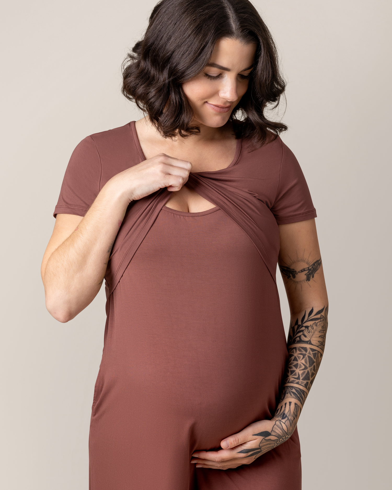 Eleanora Bamboo Maternity & Nursing Dress | Redwood
