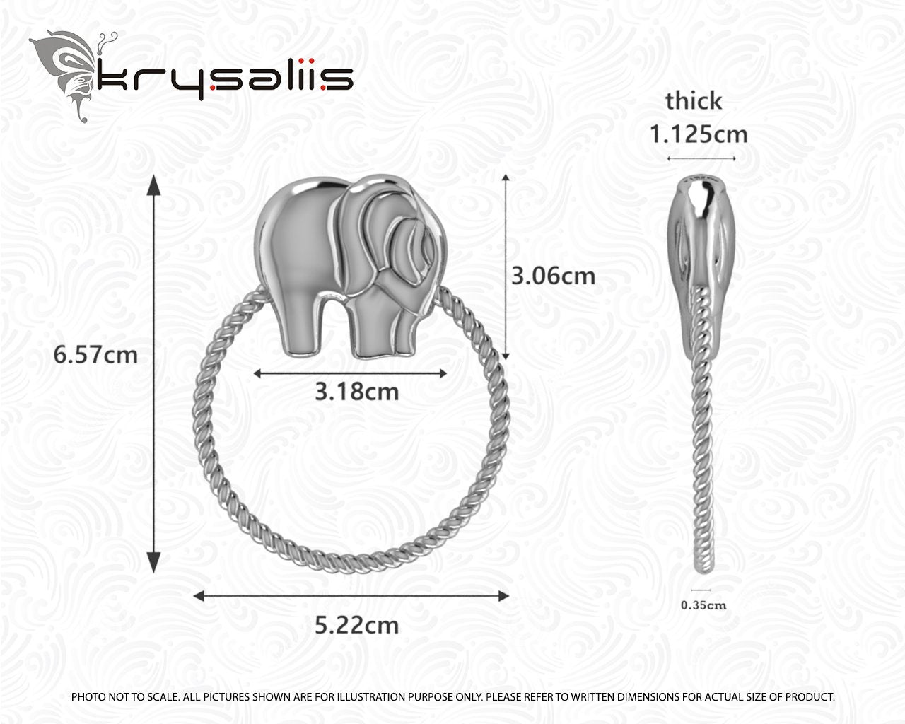 Krysaliis Sterling Silver Rattlem - Rope Ring Elephant