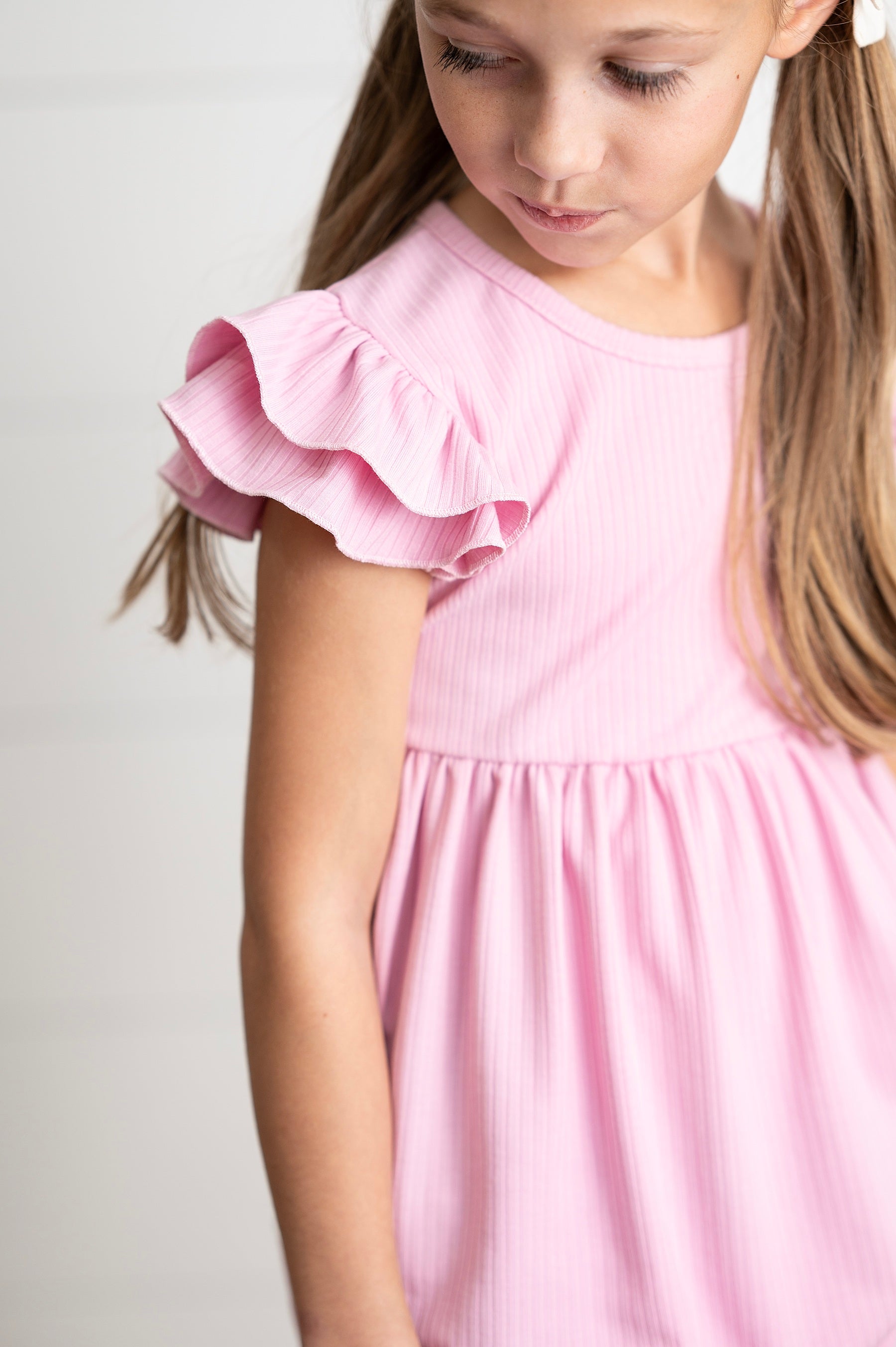 Ella Pink Ribbed Flutter Shirt