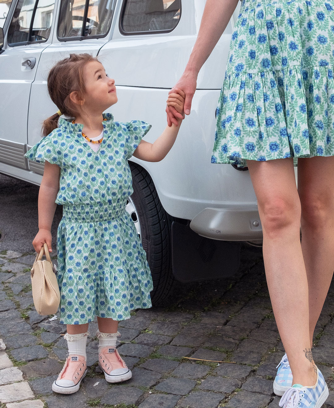 Mini O&i Ella Dress White And Green Azalea