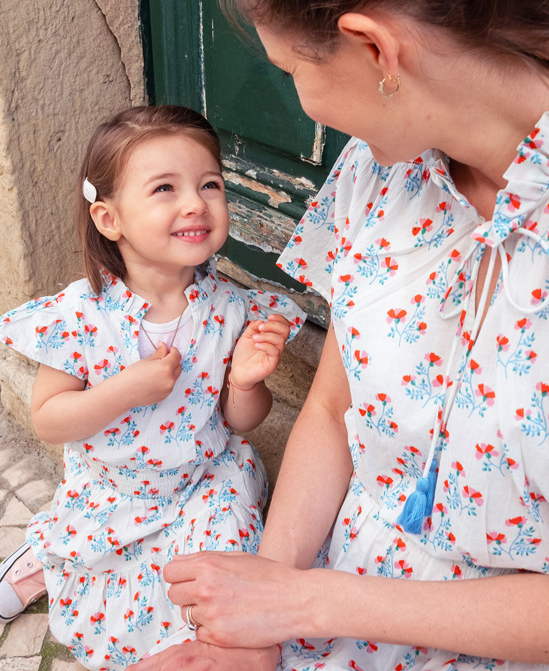 Mini O&i Ella Dress White And Red Ditsy