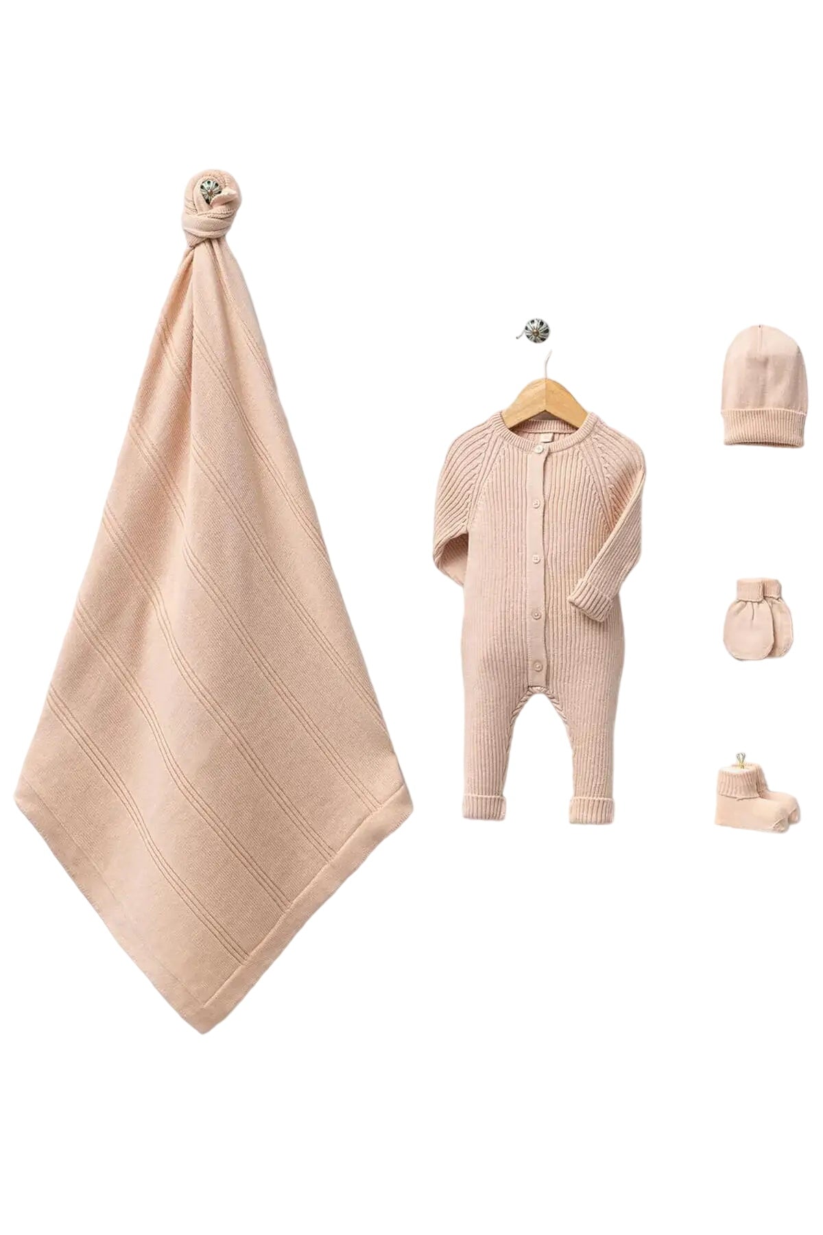 Elliot Beige Newborn Knitwear Coming Home Set ( 5 Pcs)