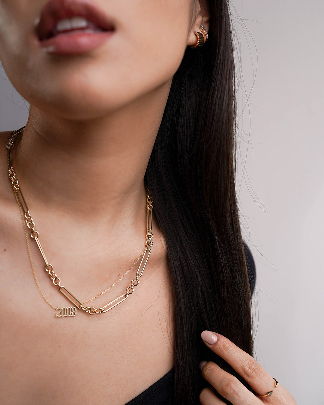 14k Gold Elongated Paper Clip Chain Necklace