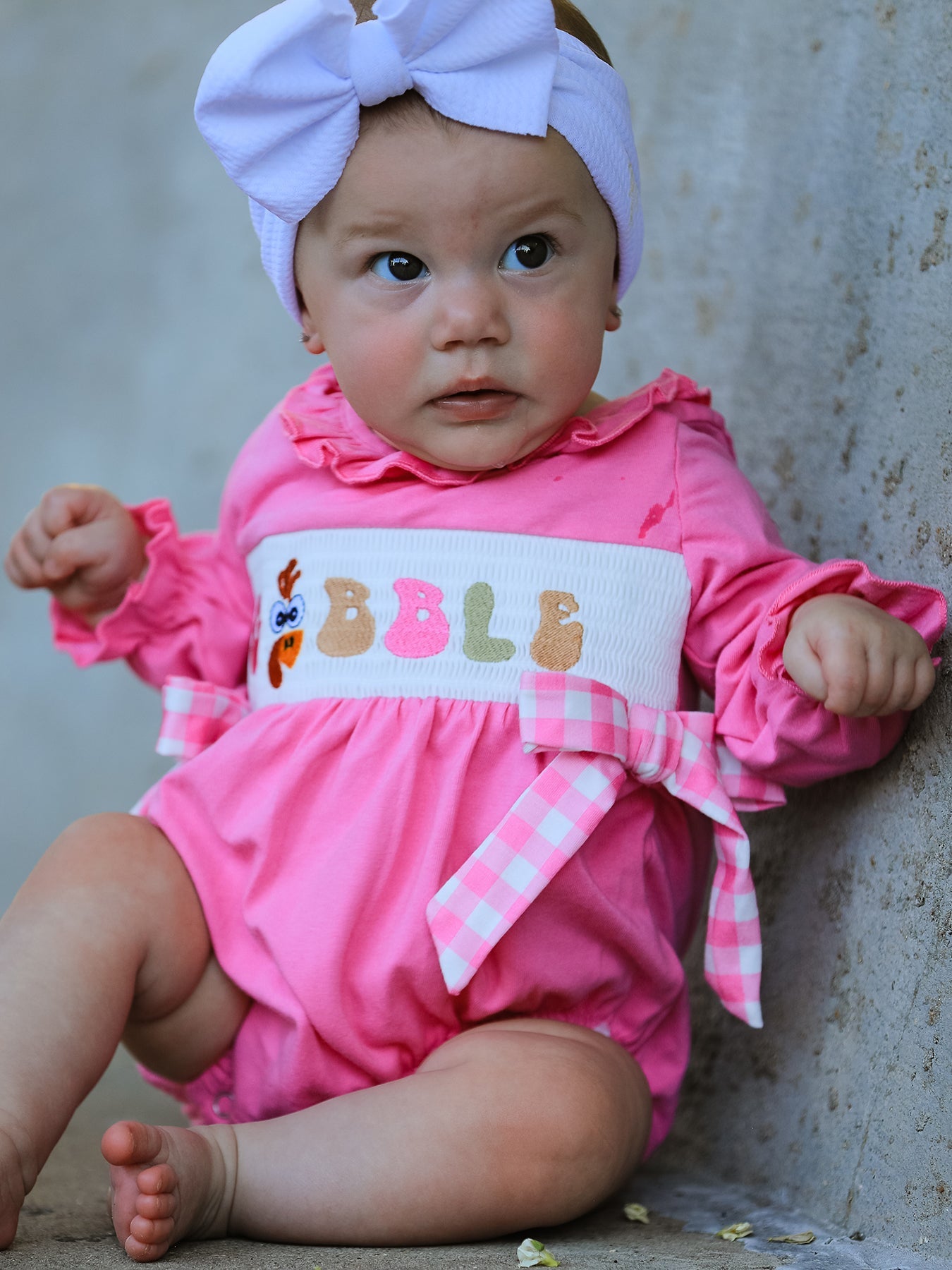 Fall Thanksgiving& Halloween "gobble" Smock Embroidery Baby Girl Romper
