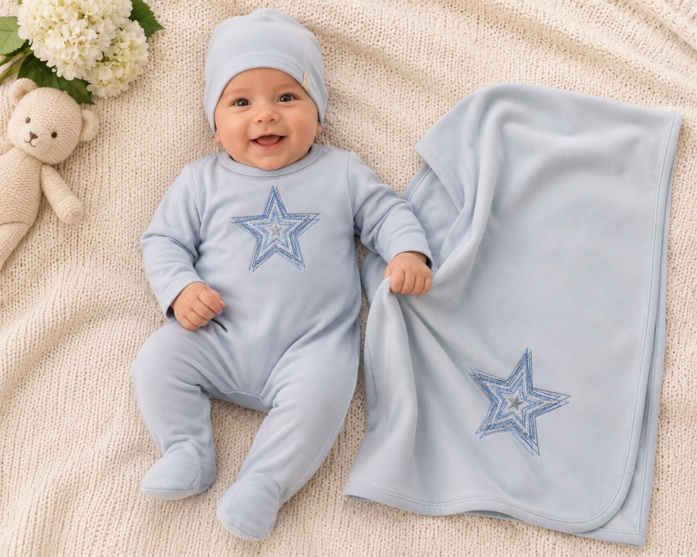 Embroidered Flower/star Layette Set