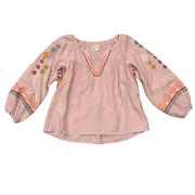 Girls Embroidery Art Peasant Top In Boho Peach Whip