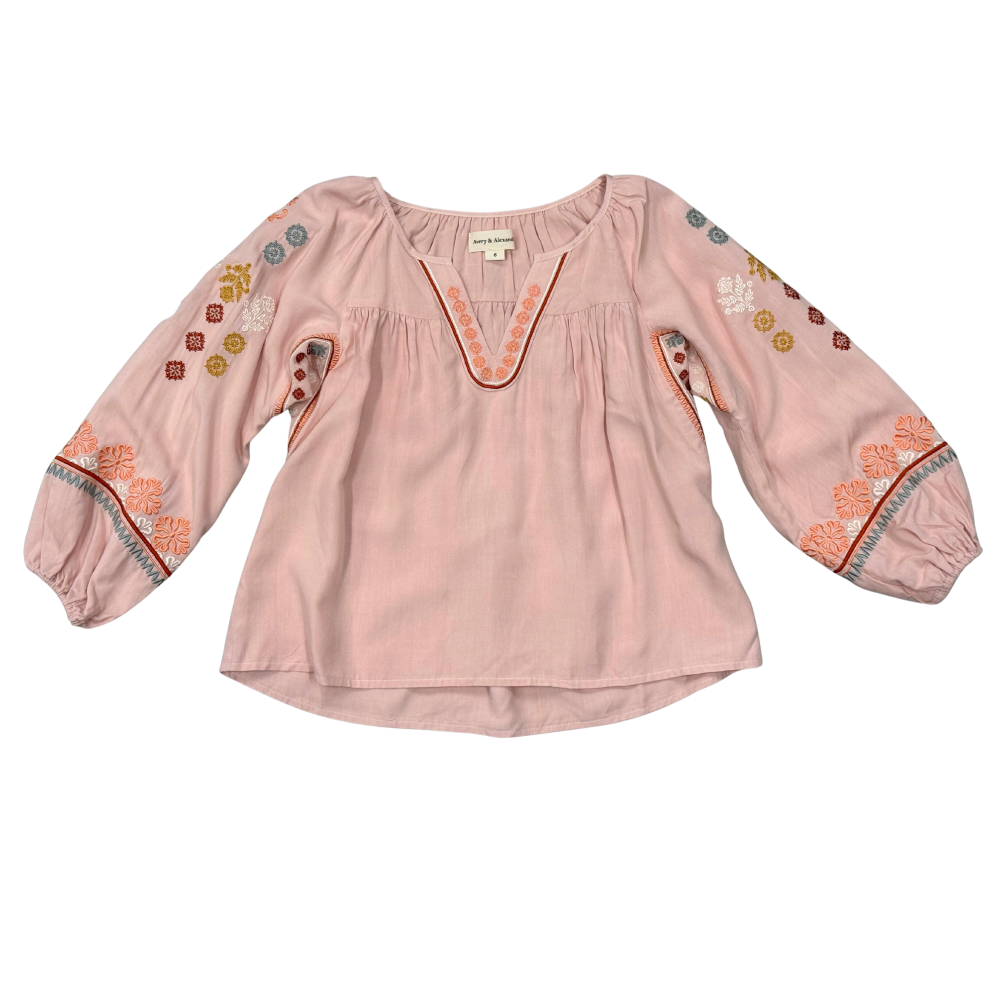 Girls Embroidery Art Peasant Top In Boho Peach Whip