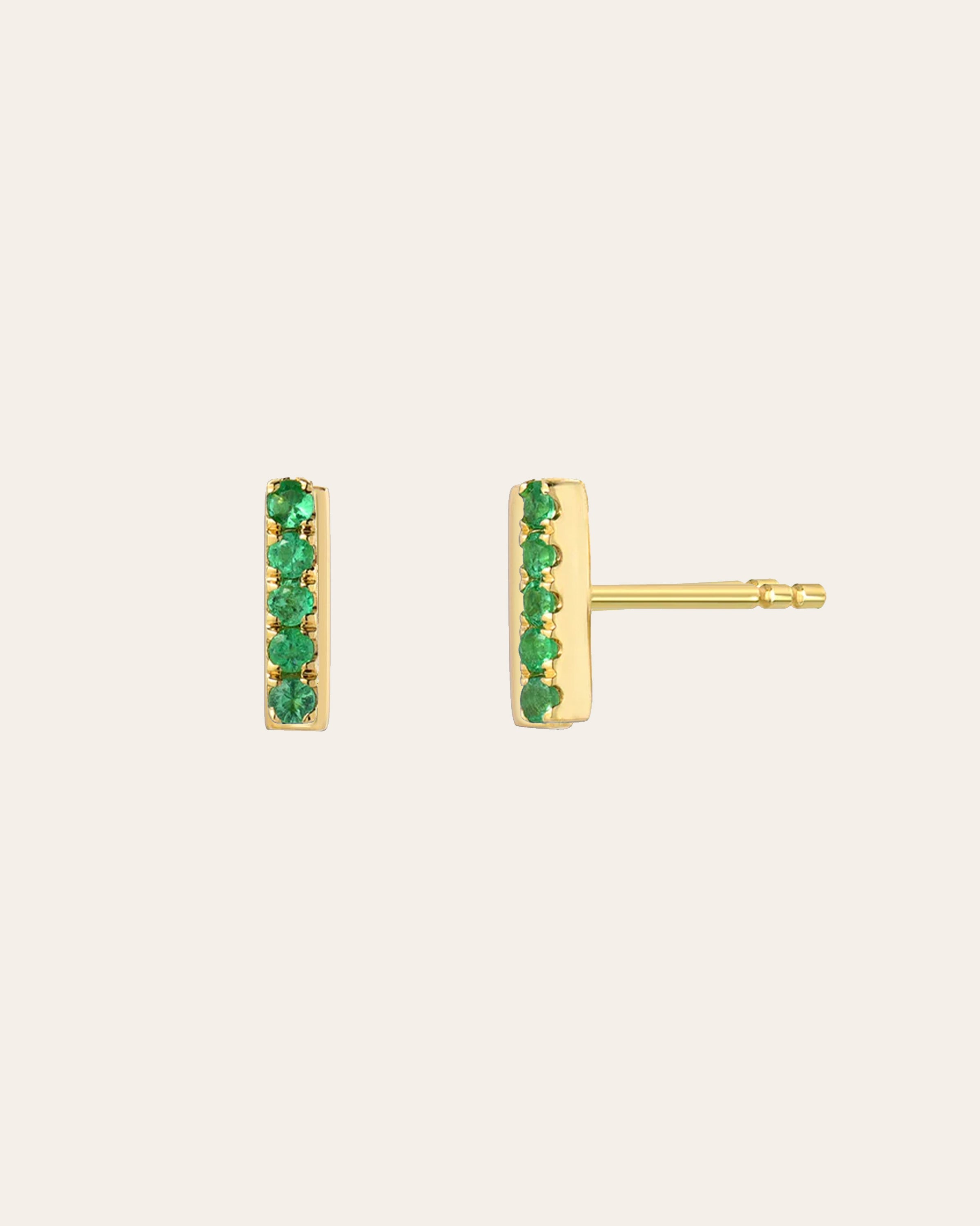 Emerald Bar Stud Earrings