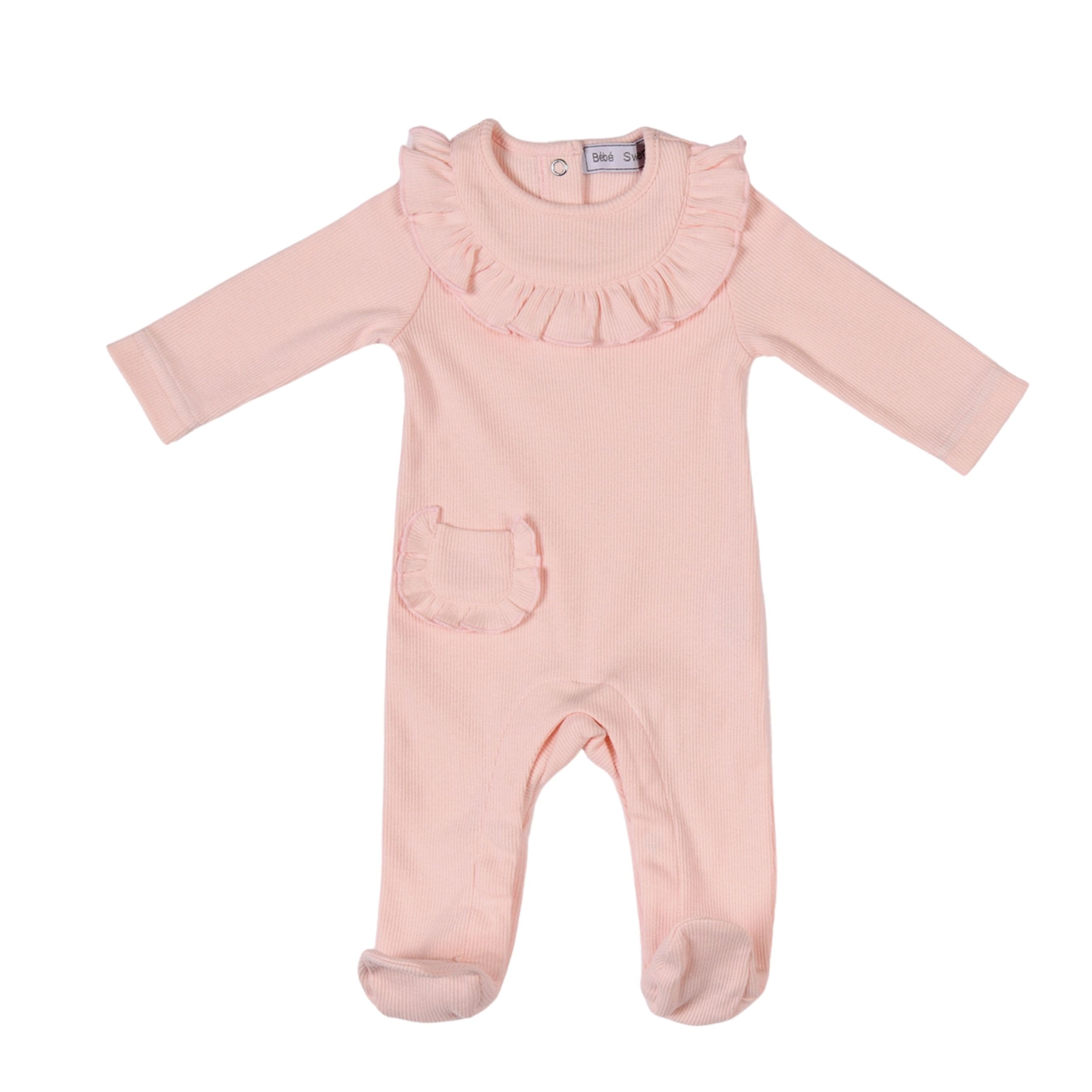 Emilia | Baby Girls Pink Ribbed Cotton Babygrow