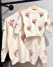 Emily Floral Knit Sweater - Cream