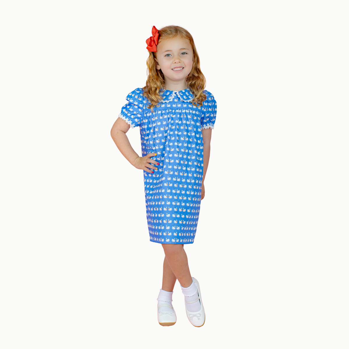 Empire Lace Trim Dress In Swan