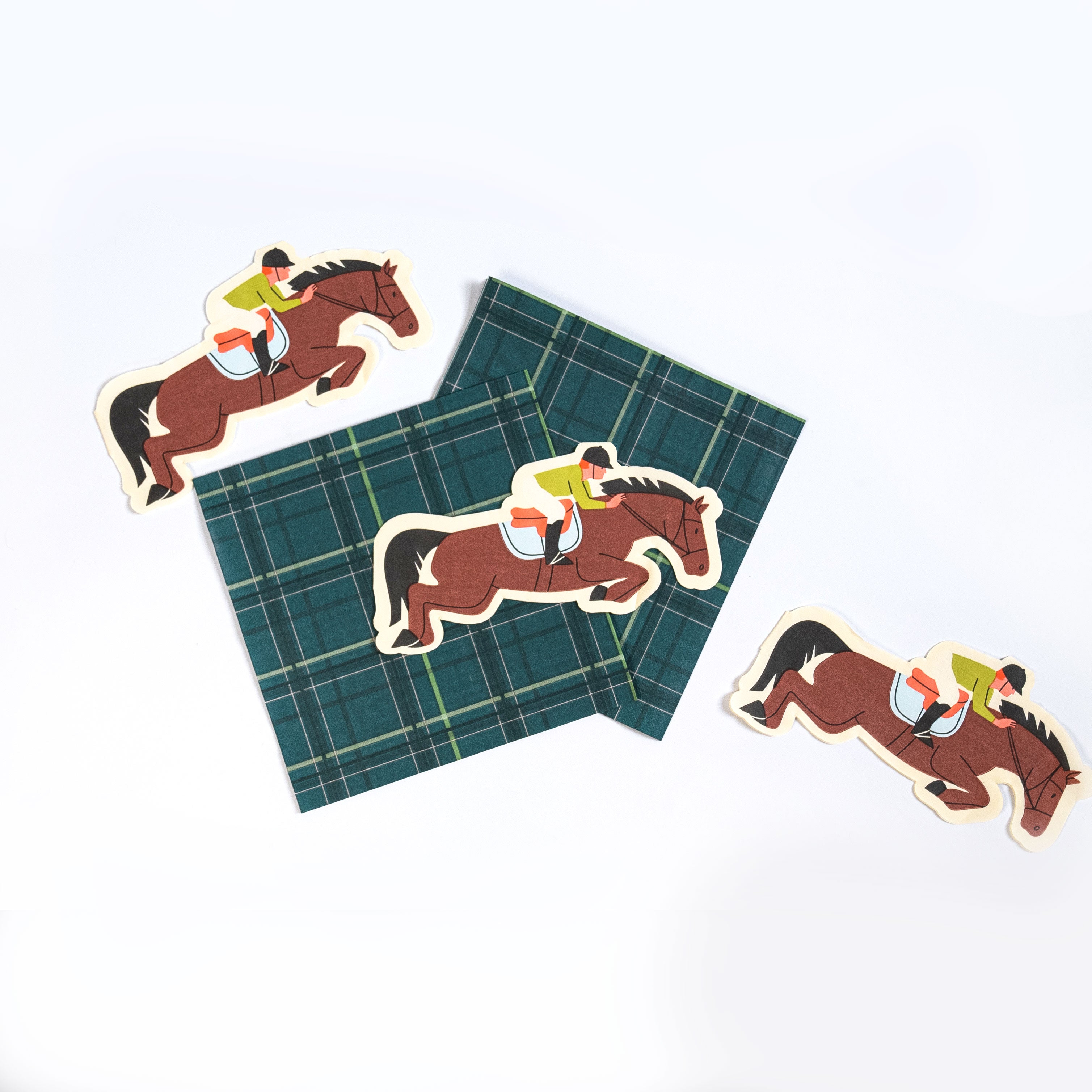 Horse Plaid Party Napkins (8x8in) | Equestrian Party Tableware | Eco-friendly, Recyclable Paper Napkins
