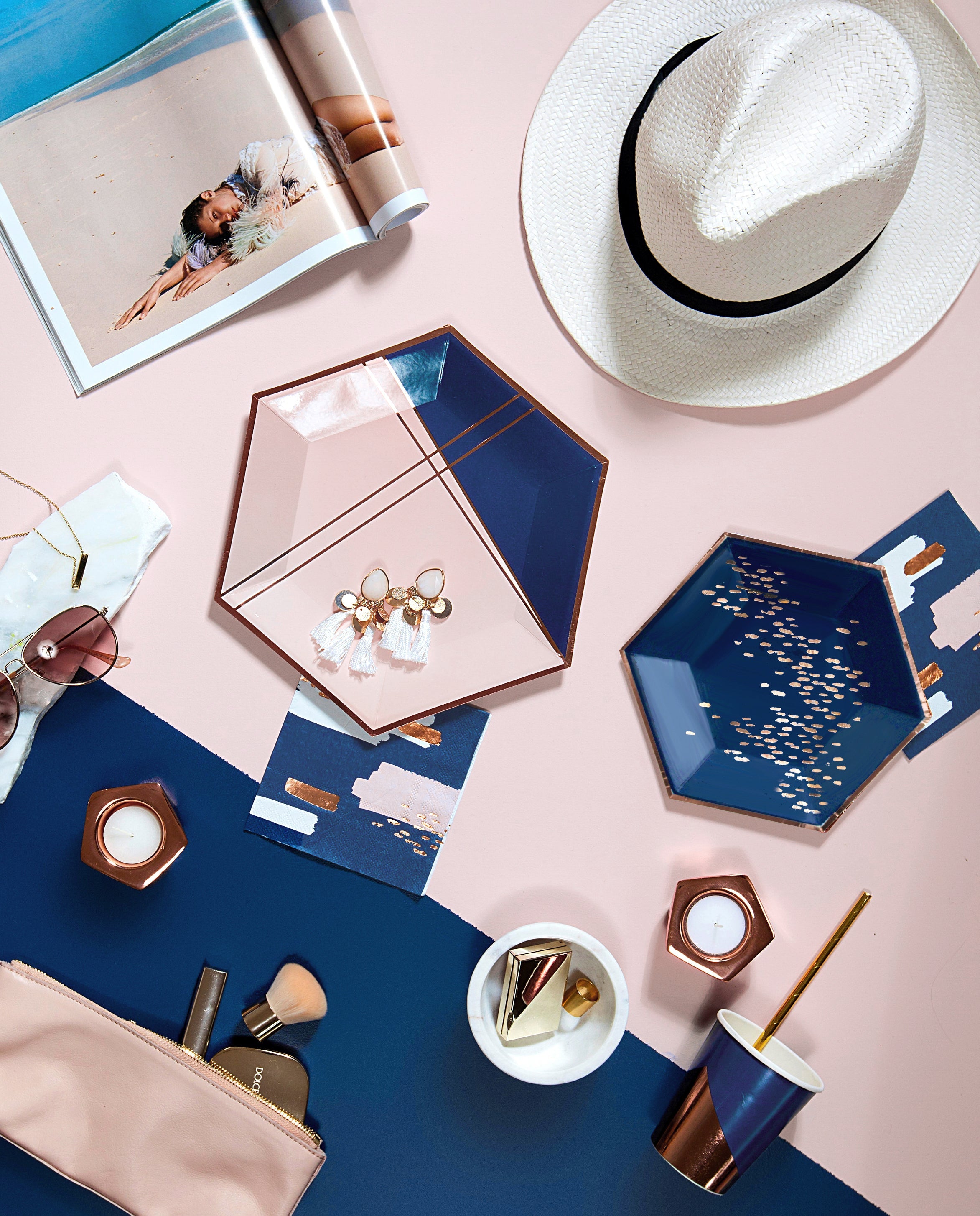 Navy & Rose Gold Dessert Party Plates