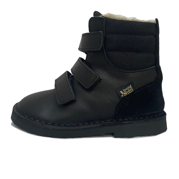 Ernest Kids Velcro Wool-Lined Boot Black Leather