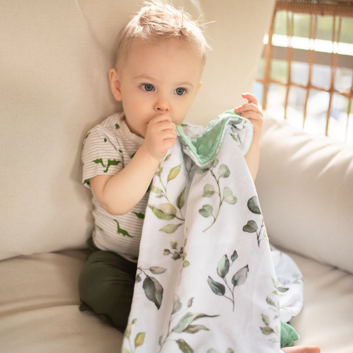 Premium Baby & Toddler Minky Blanket - Eucalyptus Greenery