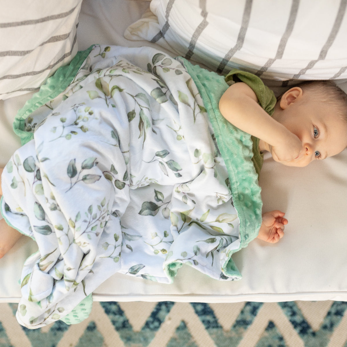 Premium Baby & Toddler Minky Blanket - Eucalyptus Greenery
