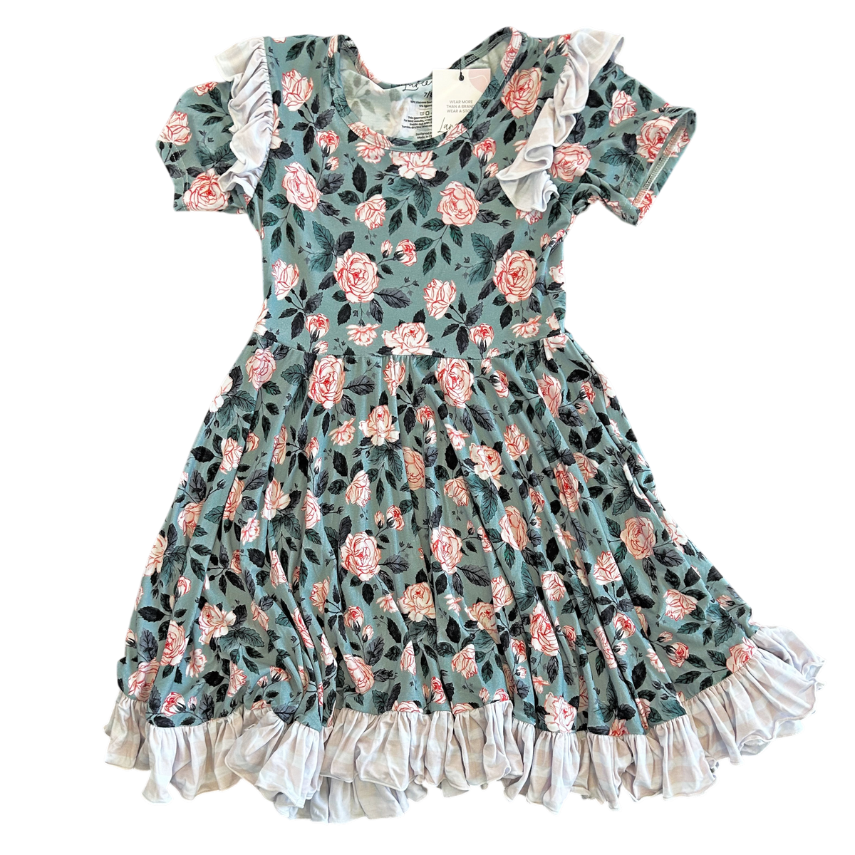 Evelyn Floral Bamboo Ruffle Spin Dress