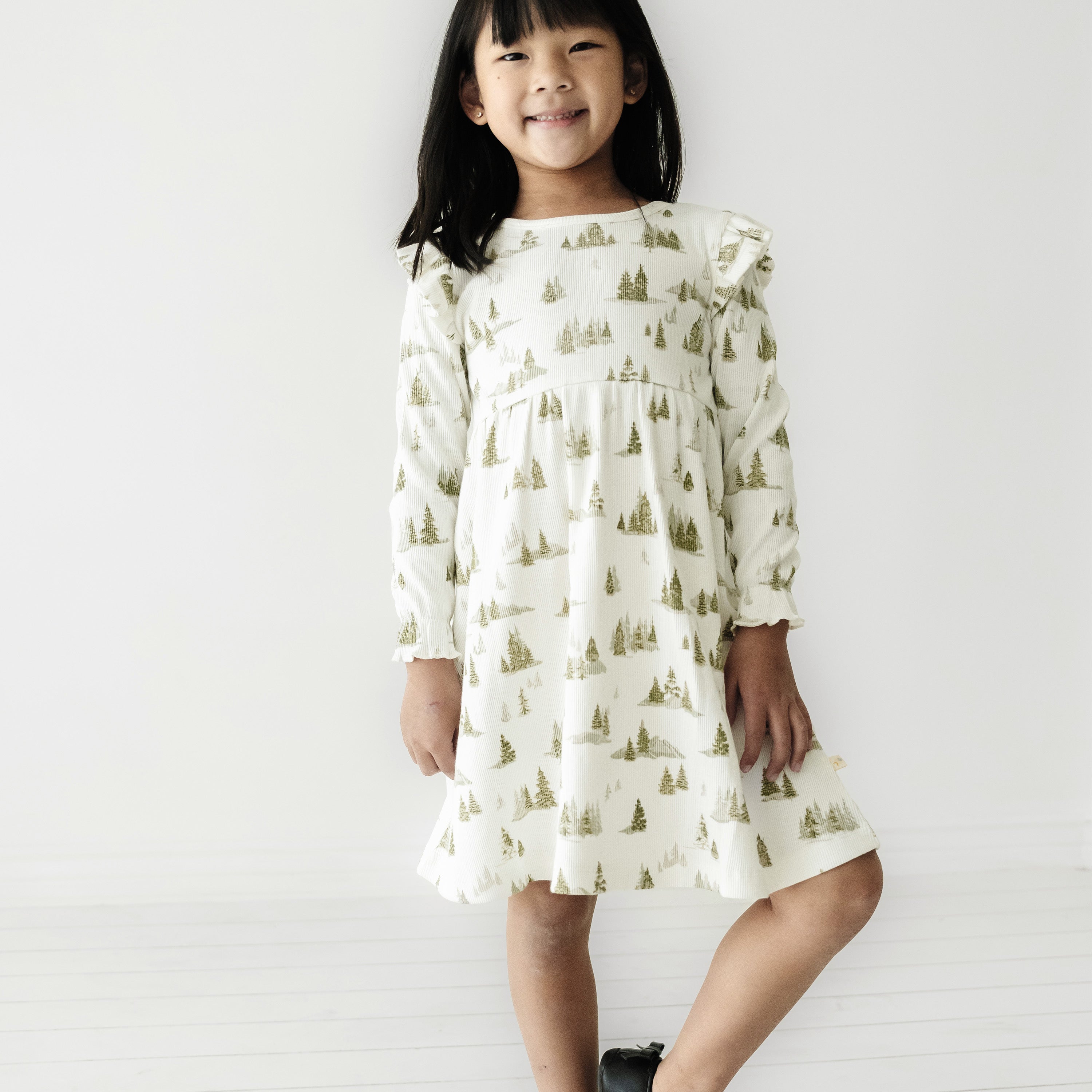 Organic Ruffle Dress - Frosted Fir