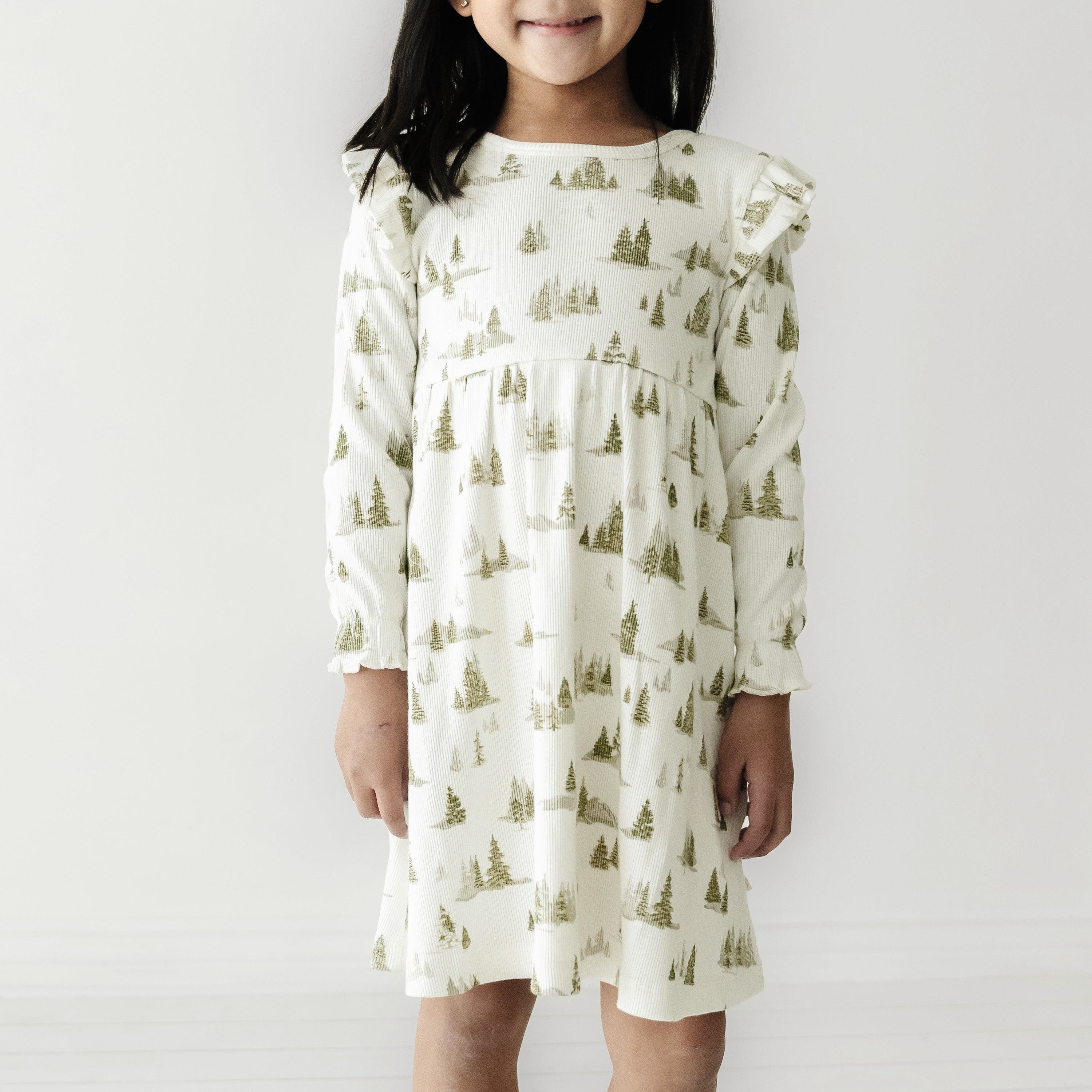 Organic Ruffle Dress - Frosted Fir