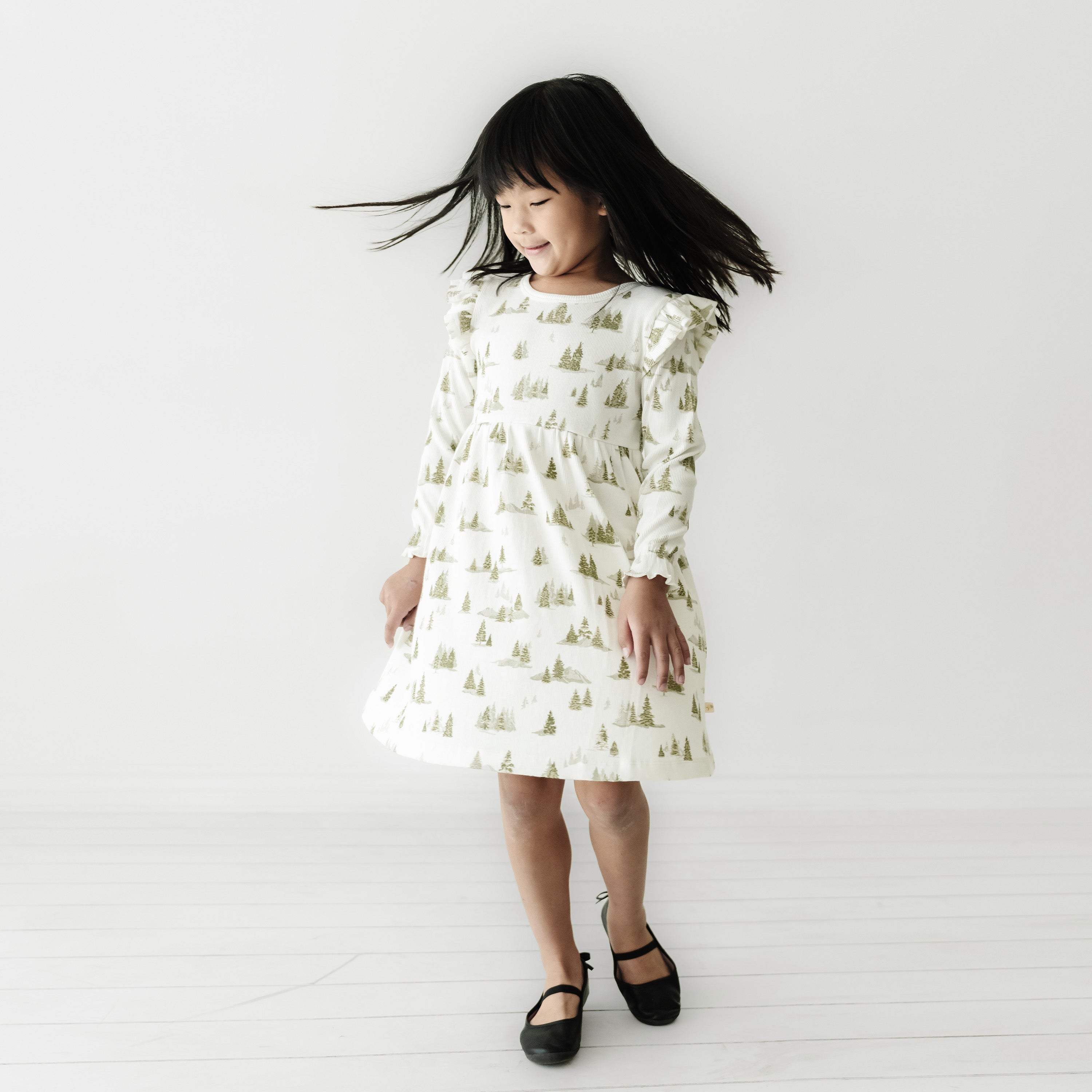 Organic Ruffle Dress - Frosted Fir