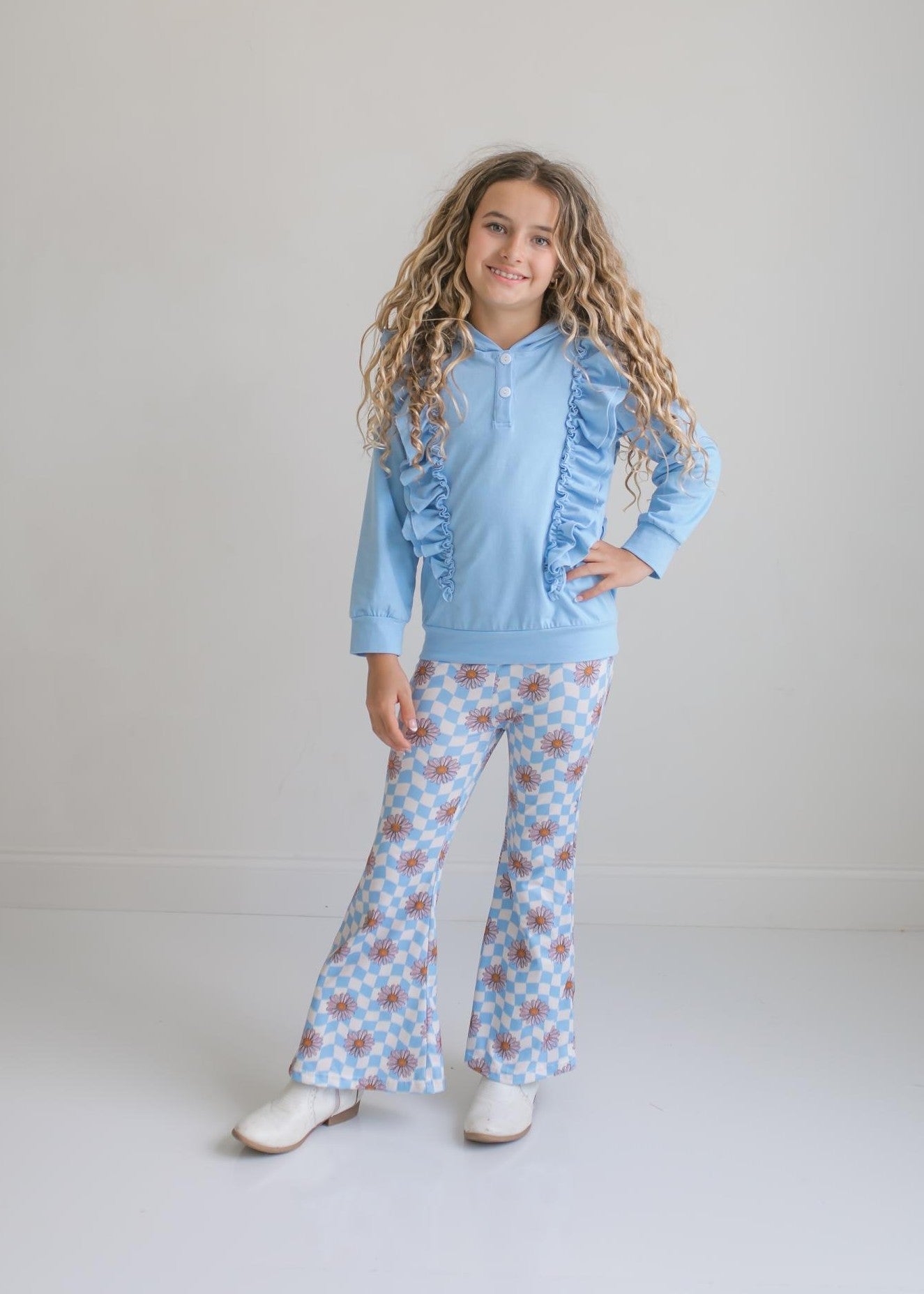 Evie Blue Check Pant Hooded Set