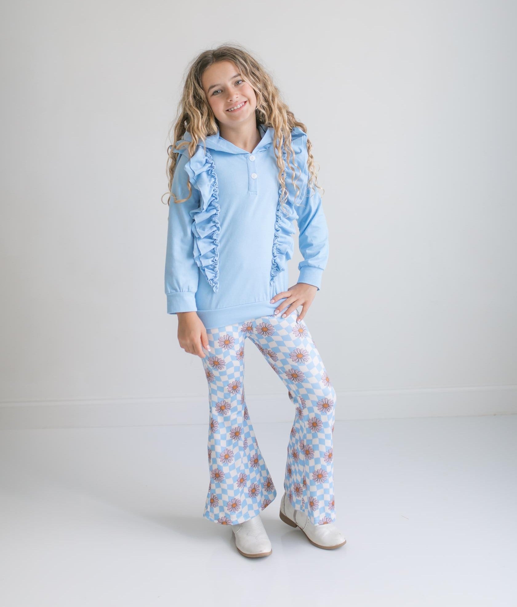 Evie Blue Check Pant Hooded Set