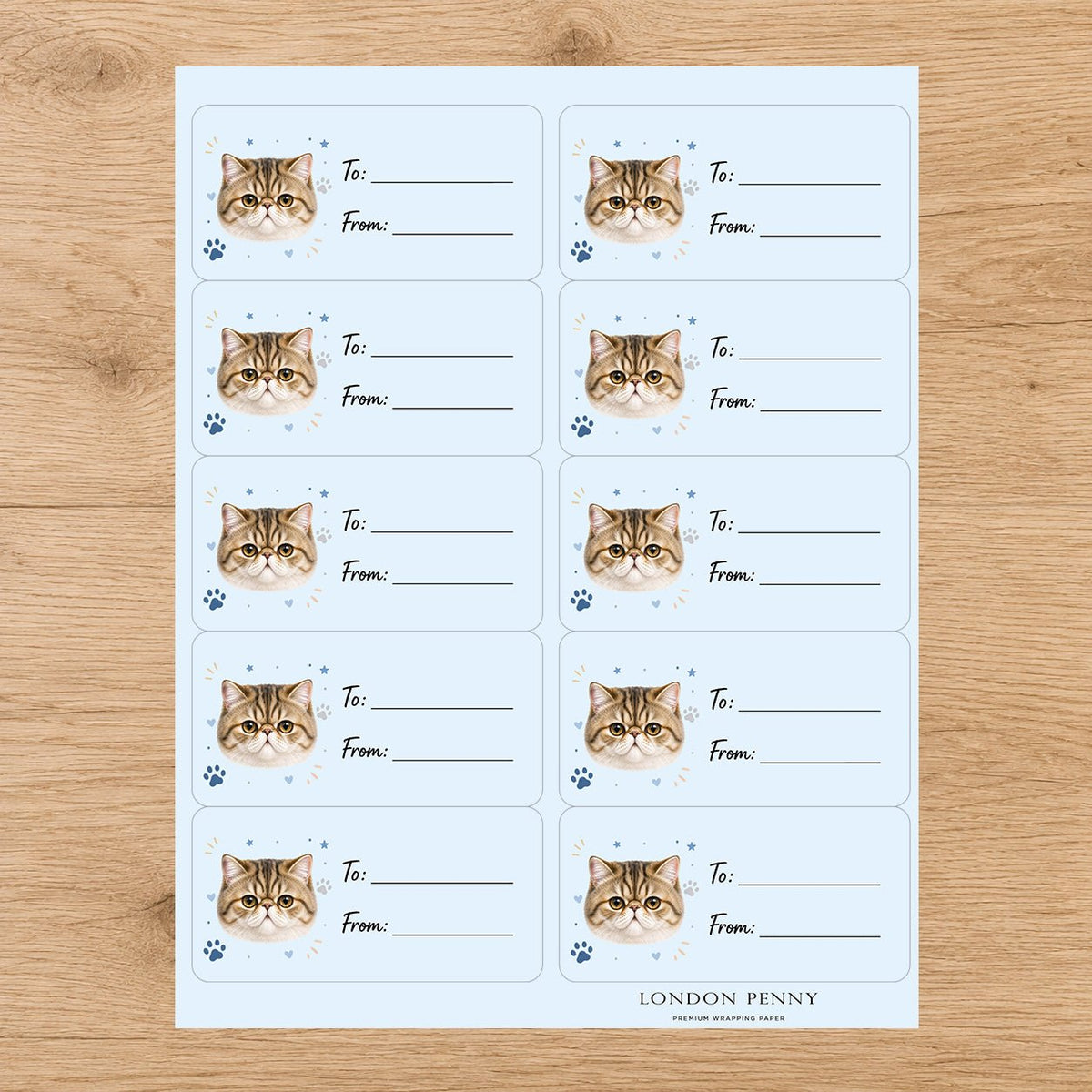 Exotic Shorthair Pawprint Wishes Gift Tag Sticker Sheet