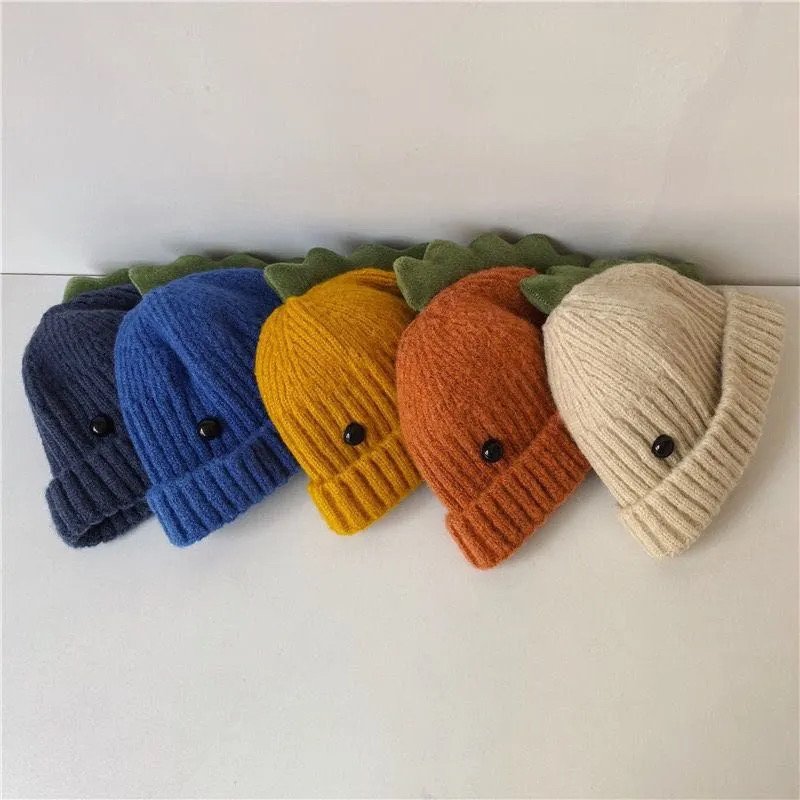 Dinosaur Spike Toddler Beanie | Hand-knitted Cotton & Wool Winter Hat