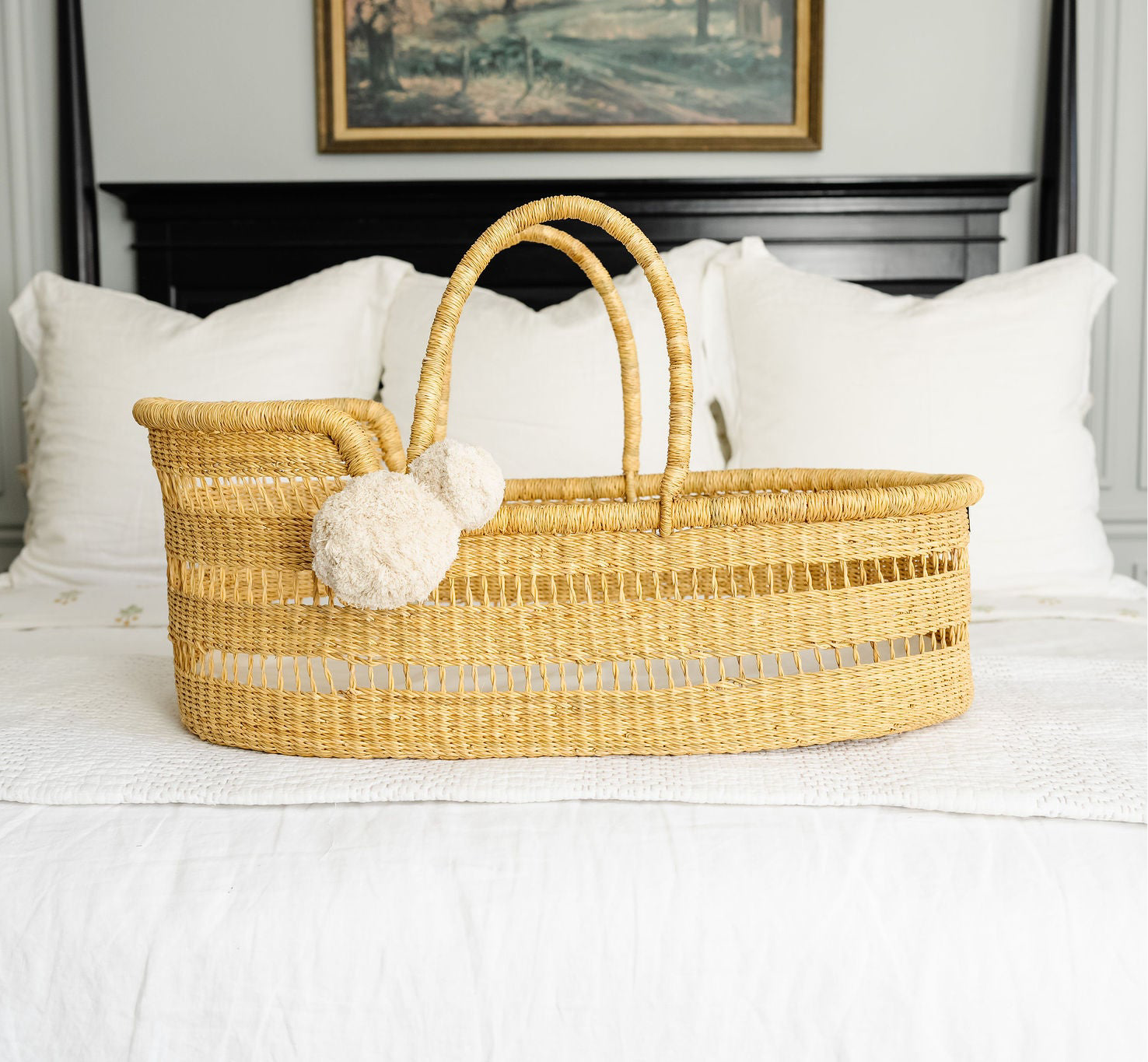 Modern Open Weave<br> African Moses Basket <br> Vegan Handle