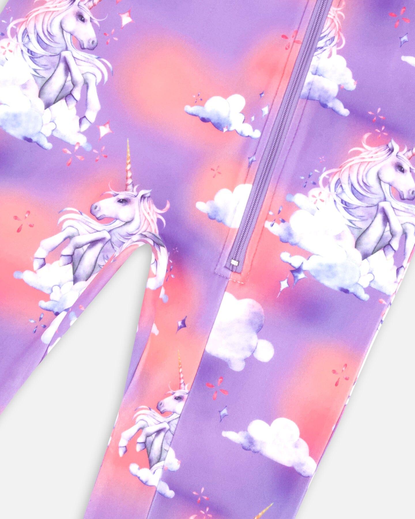 One Piece Thermal Underwear Set Lavender With Unicorns In The Clouds Print