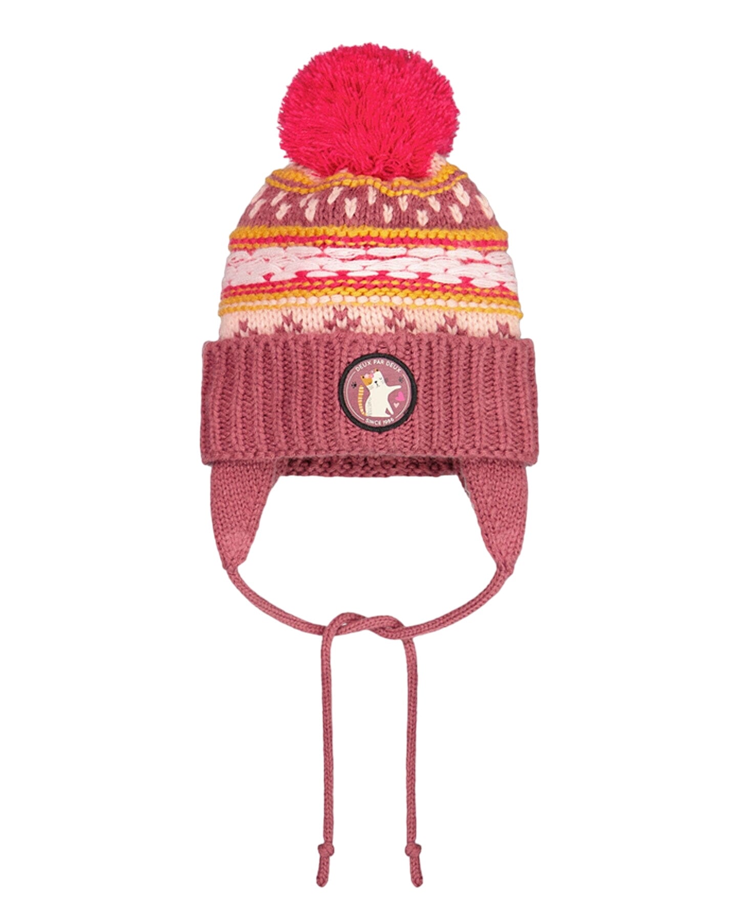 Winter Pompom Knit Earflap Hat Purple And Pink