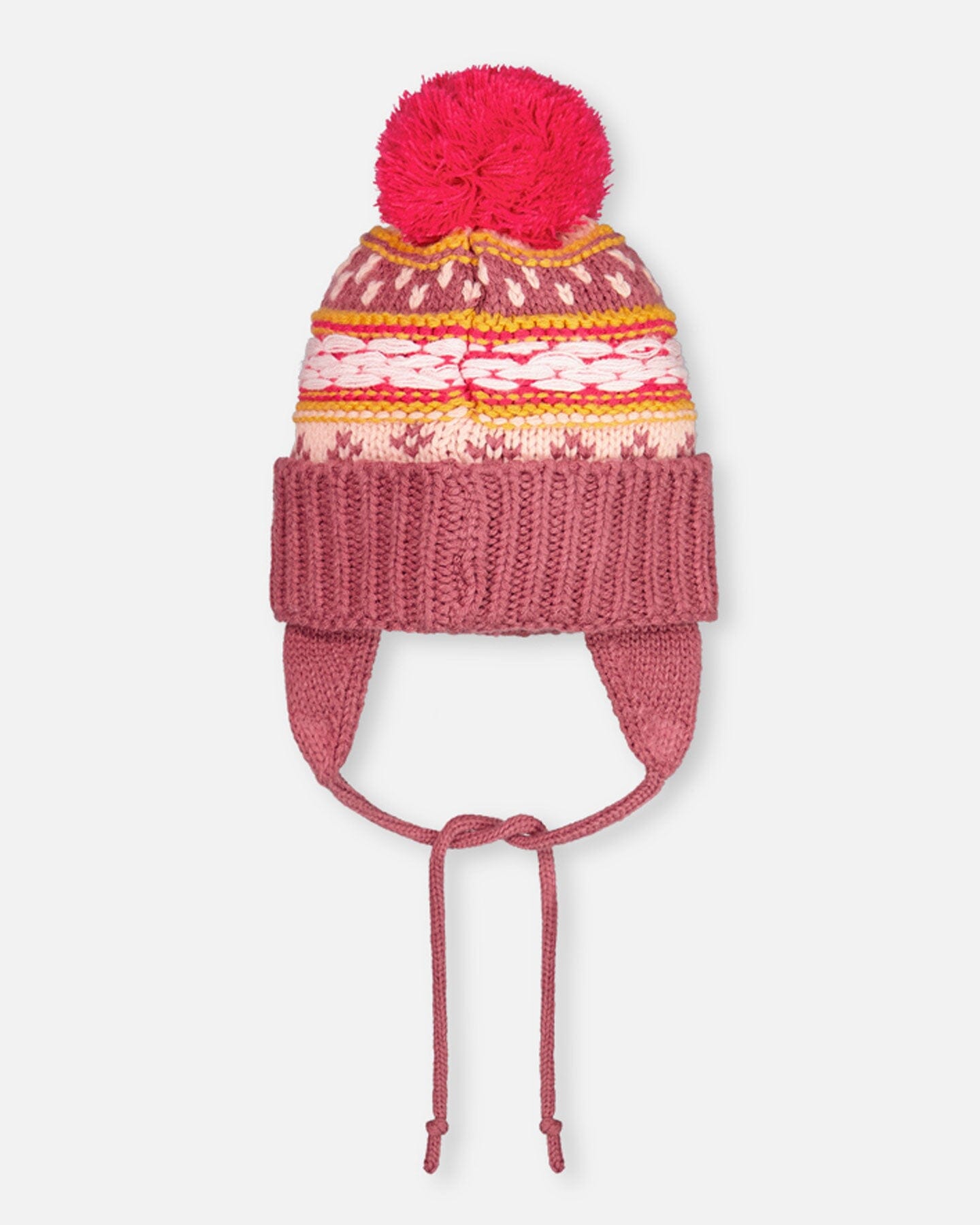 Winter Pompom Knit Earflap Hat Purple And Pink