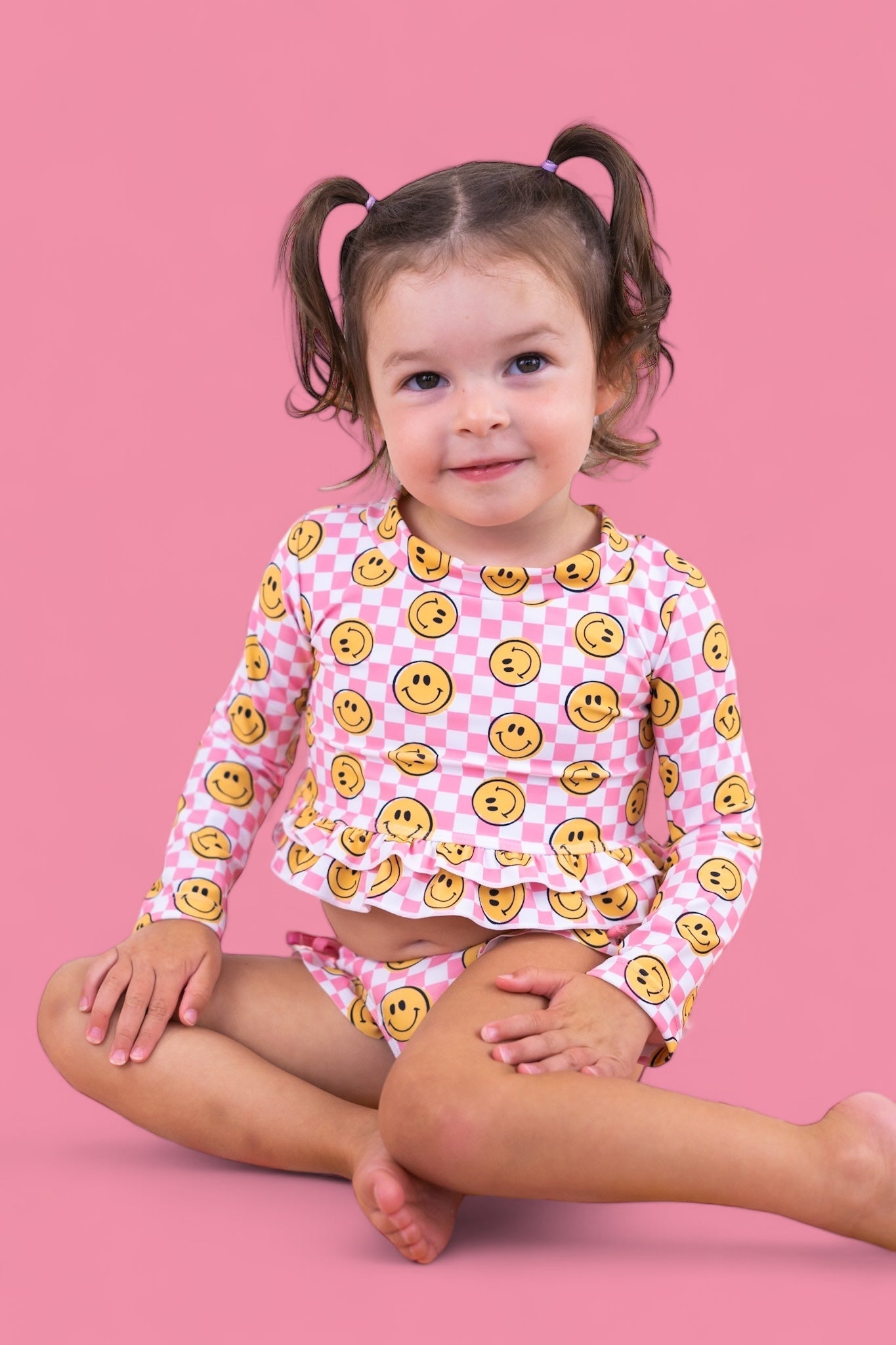 Blushin' Checkers Dream Rash Guard Ruffle Two-piece Swim Suit