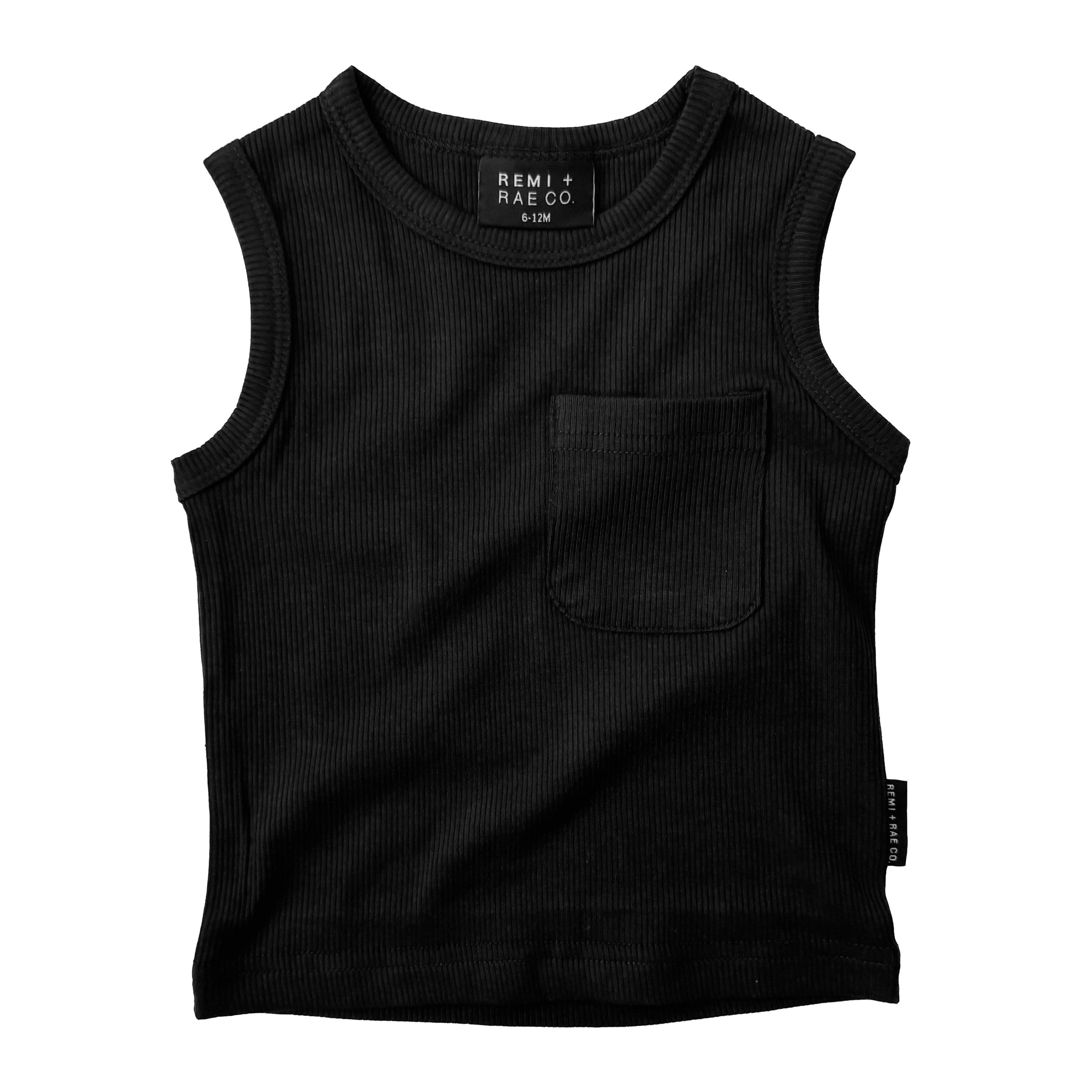 Bamboo Ribbed Pocket Tank - Black