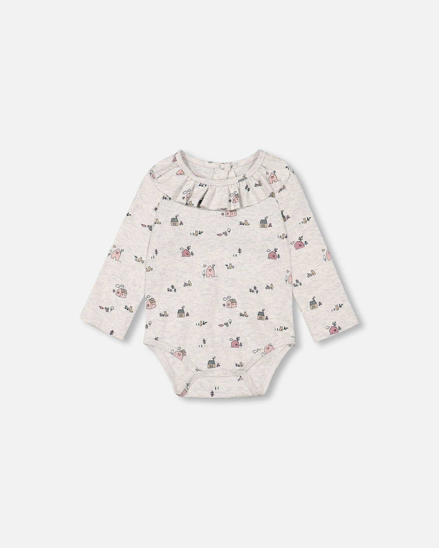 Organic Cotton Printed Onesie And Suspender Pant Set Mauve And Beige Little House Print