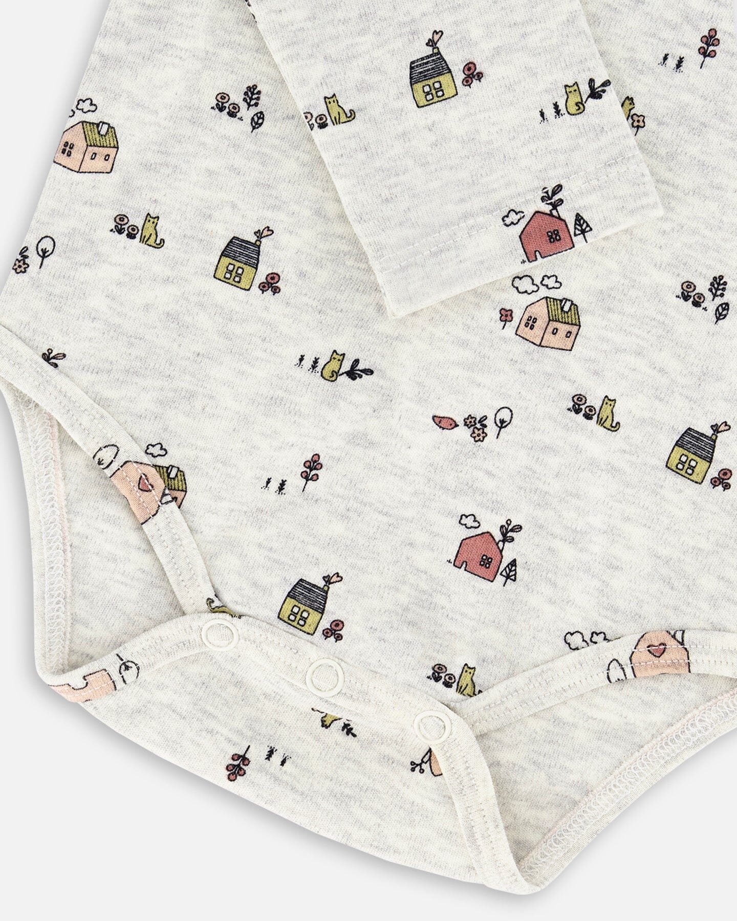 Organic Cotton Printed Onesie And Suspender Pant Set Mauve And Beige Little House Print