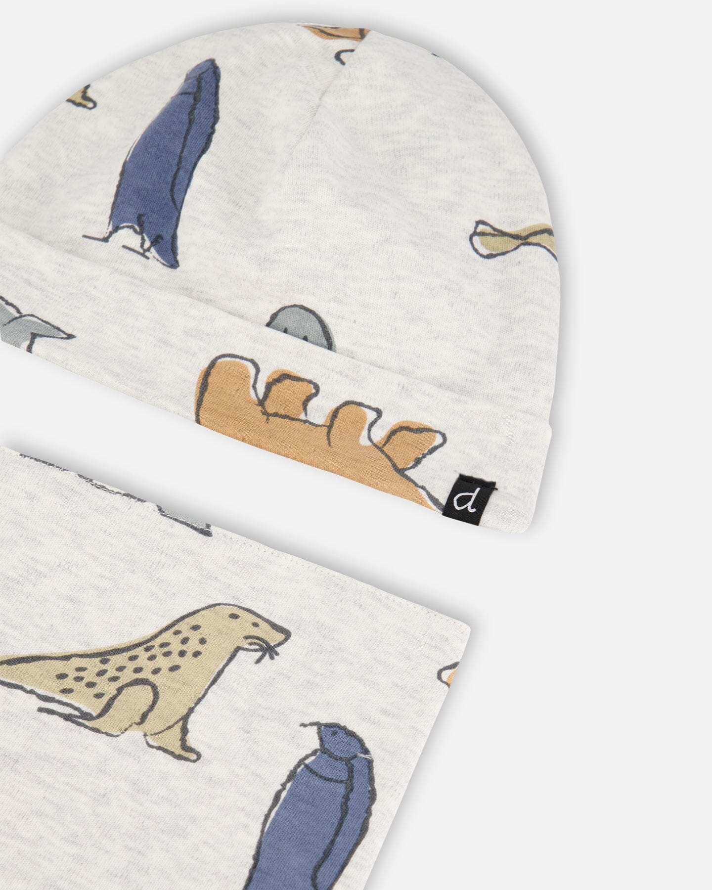 Organic Cotton Printed Hat And Bib Set Oatmeal Arctic Friends