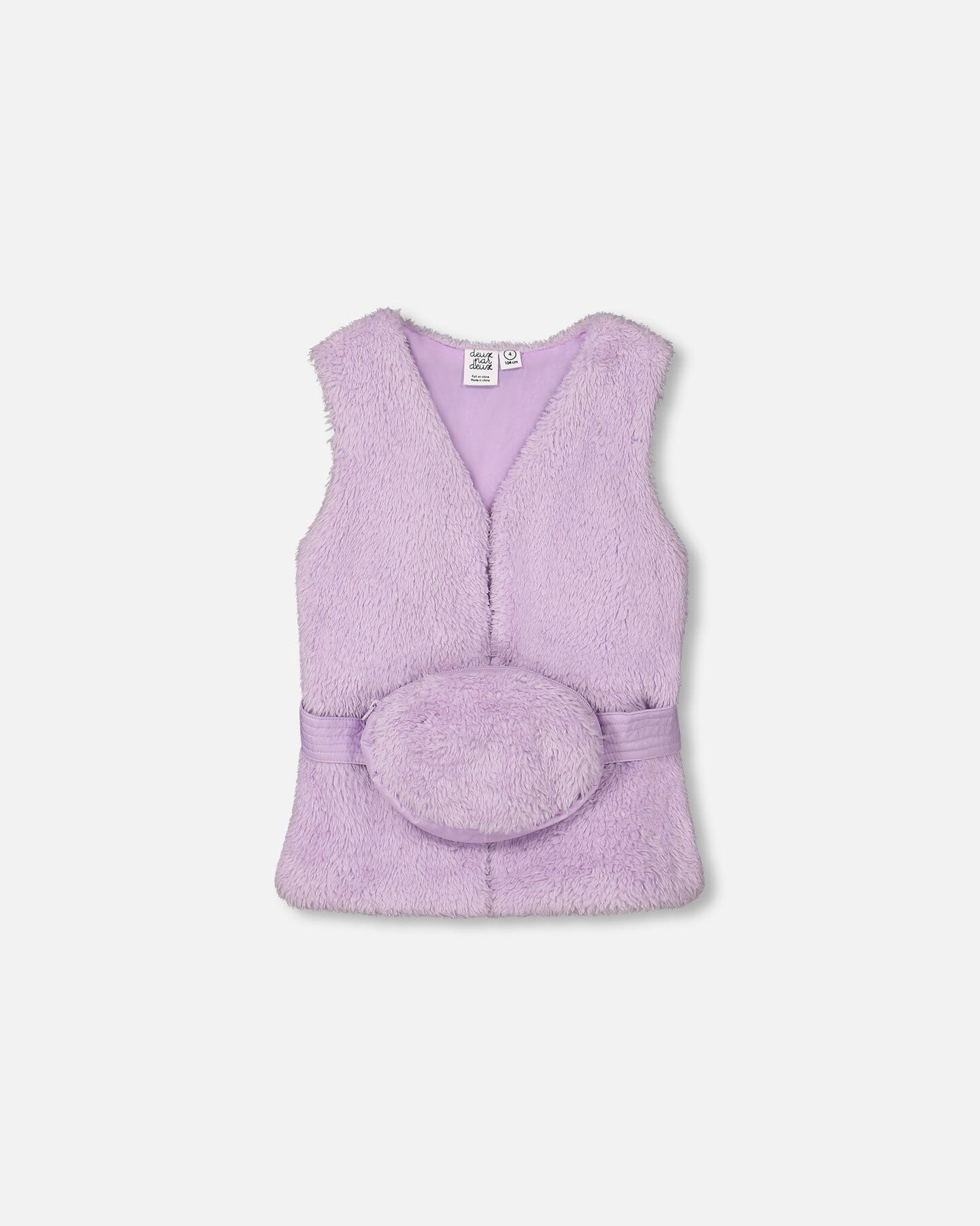 Faux Fur Vest With Belt Lavender