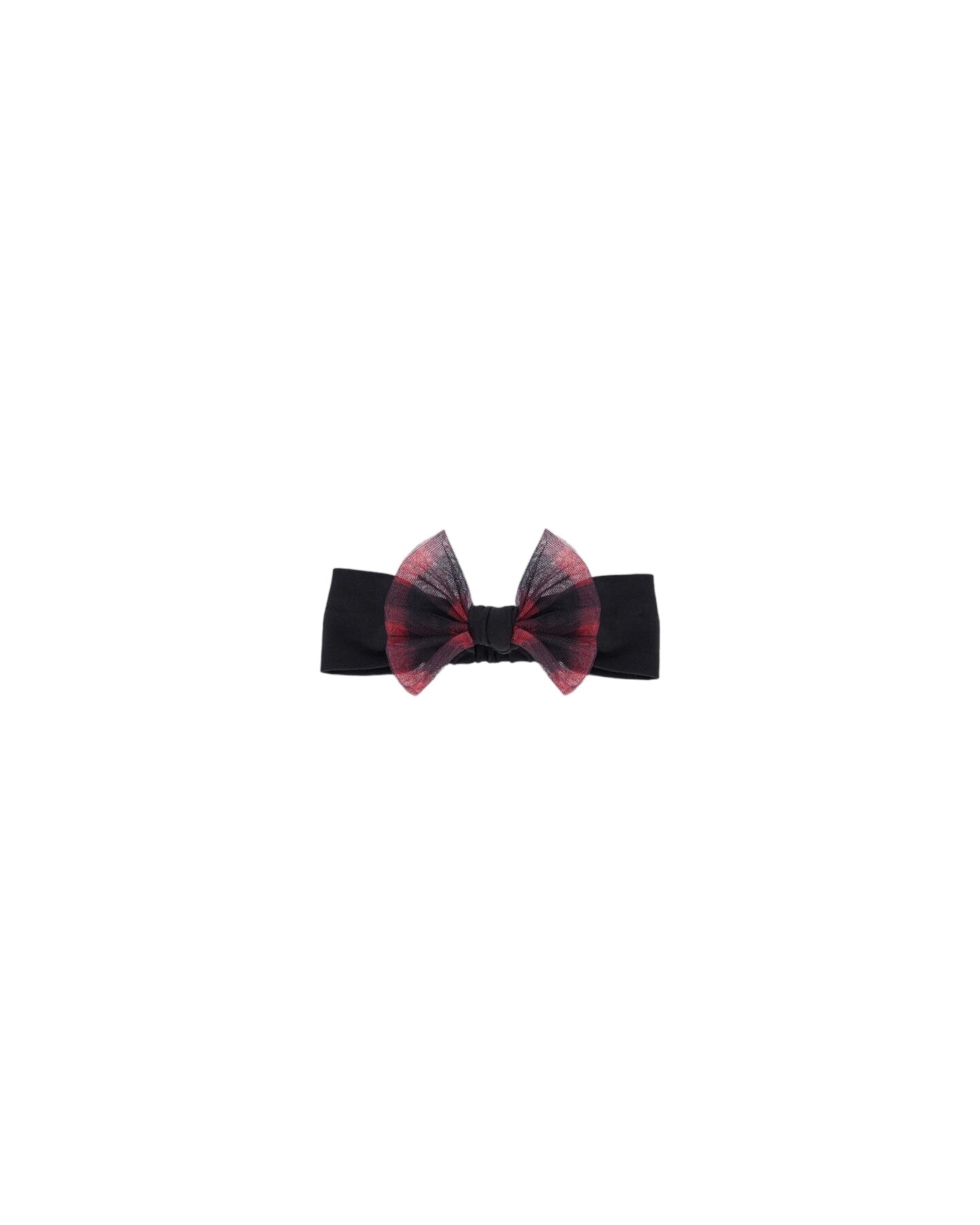 Headband With Tulle Bow Black Buffalo Plaid