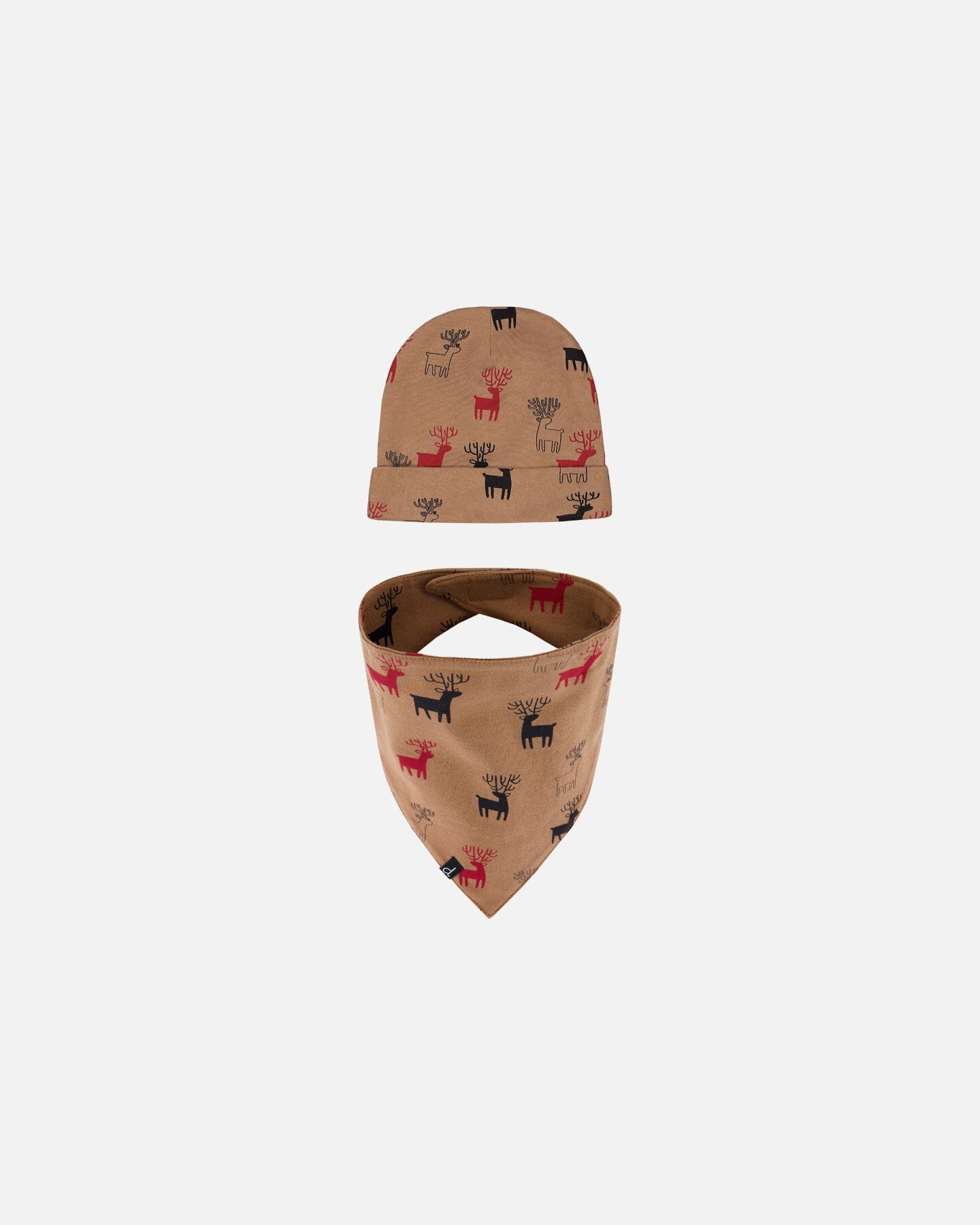 Organic Cotton Printed Reindeers Hat And Bib Set Nutmeg