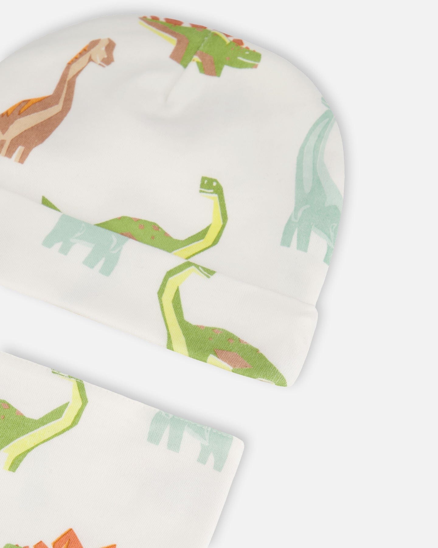 Organic Cotton Printed Dinosaurs Hat And Bib Set Off White