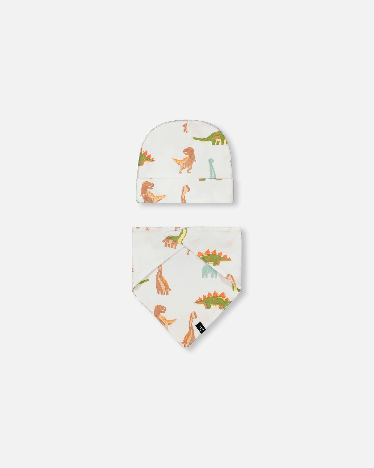 Organic Cotton Printed Dinosaurs Hat And Bib Set Off White