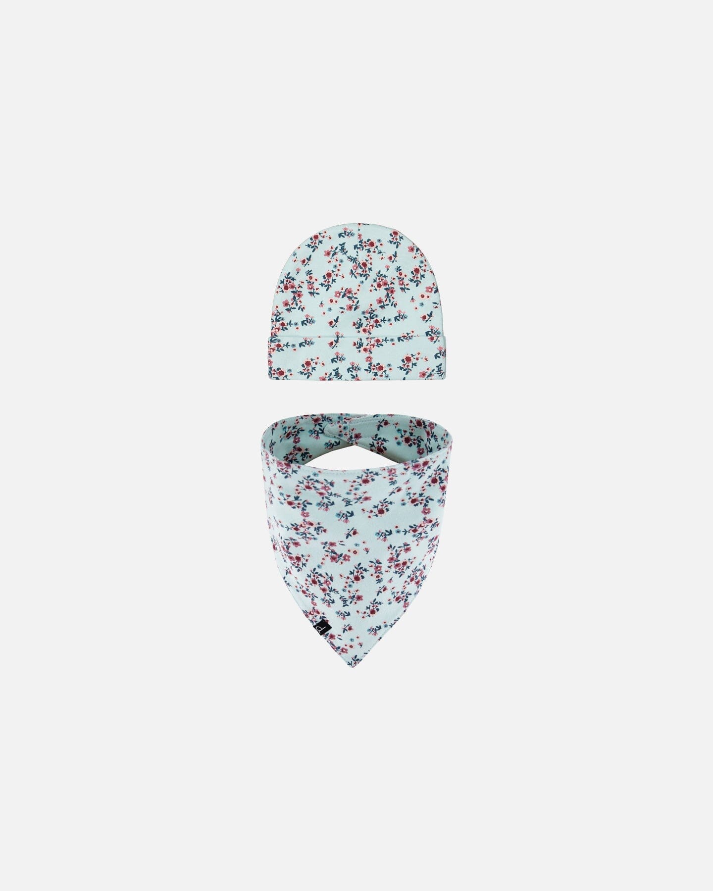 Organic Cotton Printed Floral Hat And Bib Set Light Blue